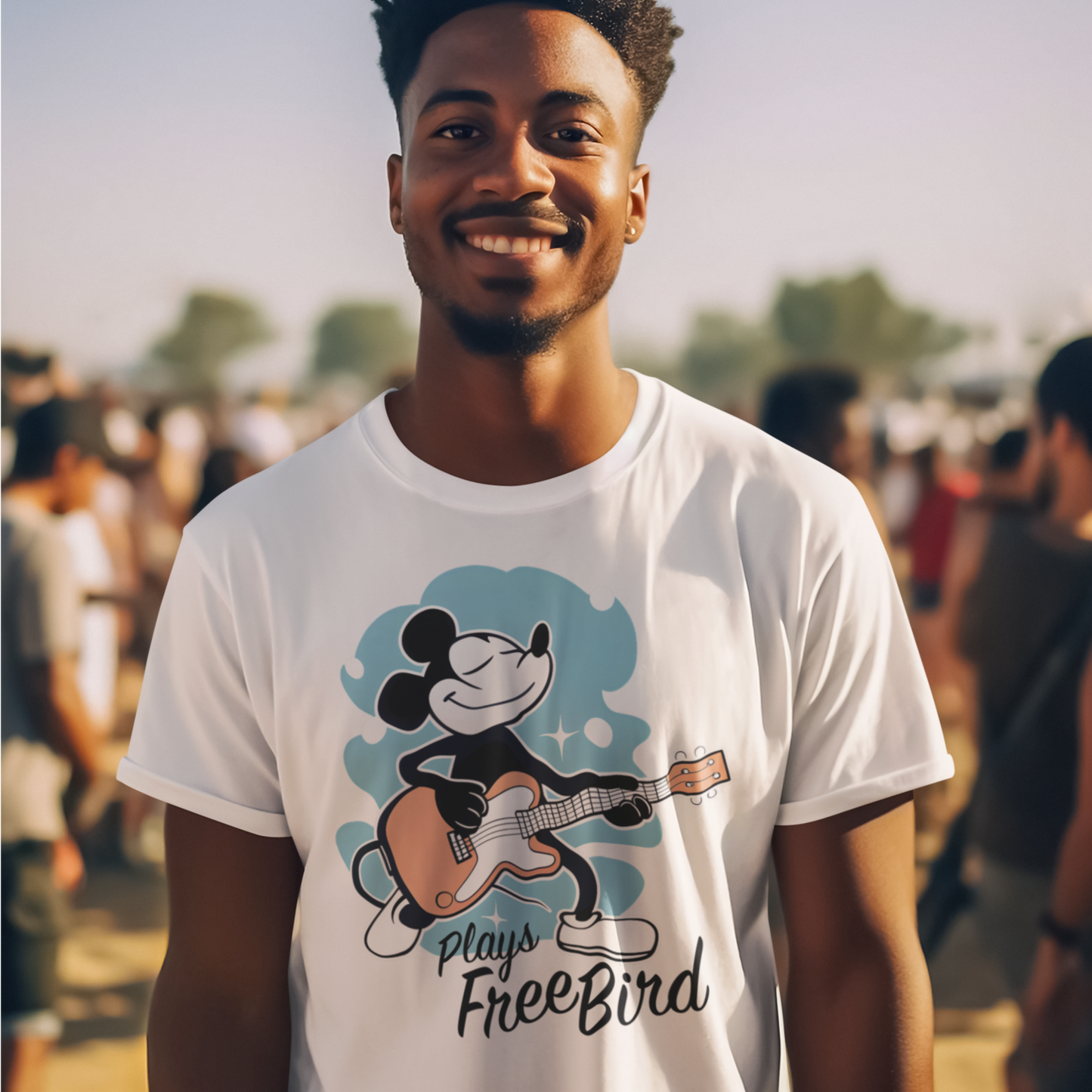 Mickey Plays Free Bird T-Shirt mock up on model