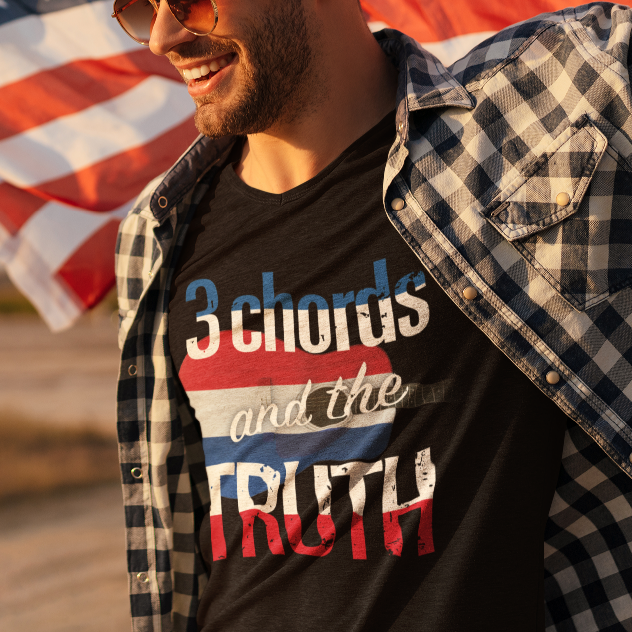 3 Chords and the TRUTH Organic Bella+Canvas 3001 American Country Music-themed dark color unisex Tee
