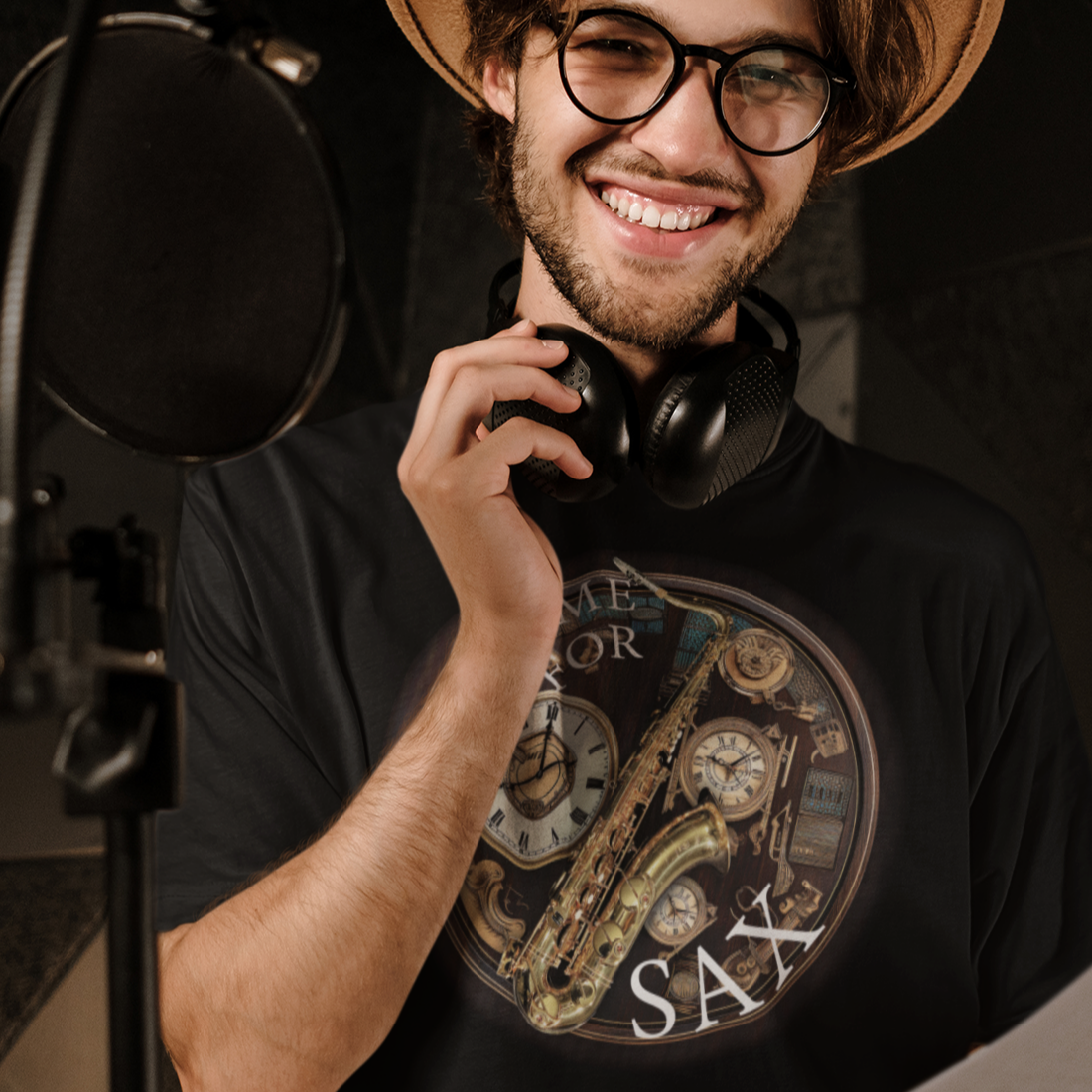 Its Time for SAX Recycled T-shirt mock up on model