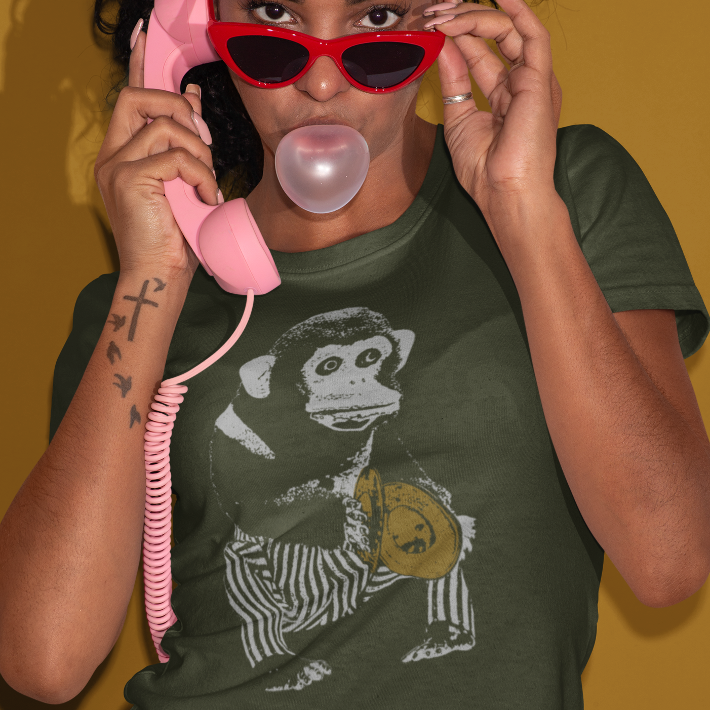 Vintage Toy Monkey T-Shirt mock up on model