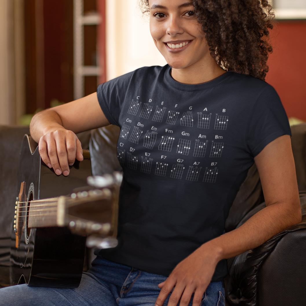 Guitar CHORDS Unisex Heavy Cotton Gildan 5000 Tee, many colors, with a