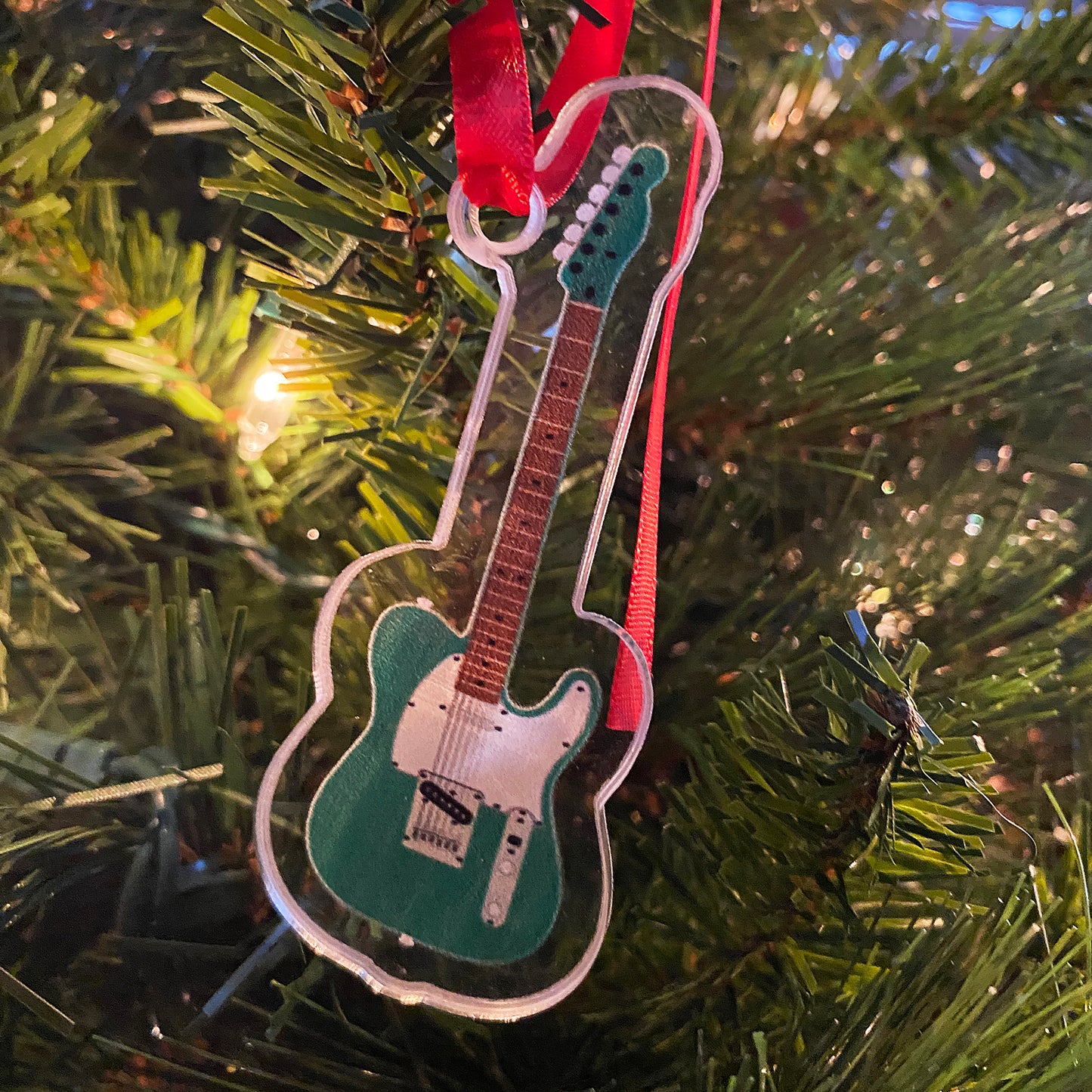 Guitars on Christmas Ornaments, Custom Cut Clear Acrylic, Set of 5 or Individual Pieces