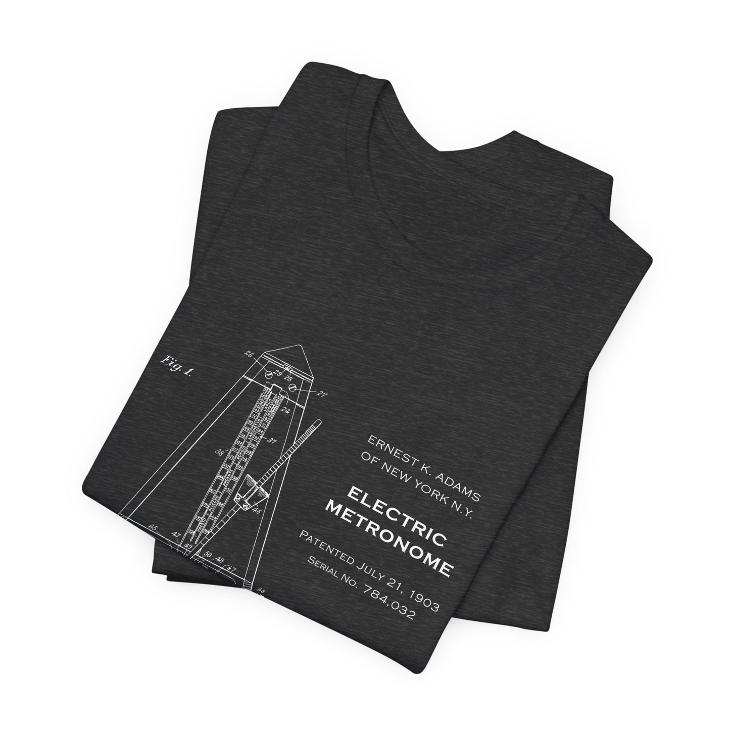 Metronome Patent Tee, Vintage Style Shirt, Unisex Music Lover Gift, Cotton Top with Drawing Apparel