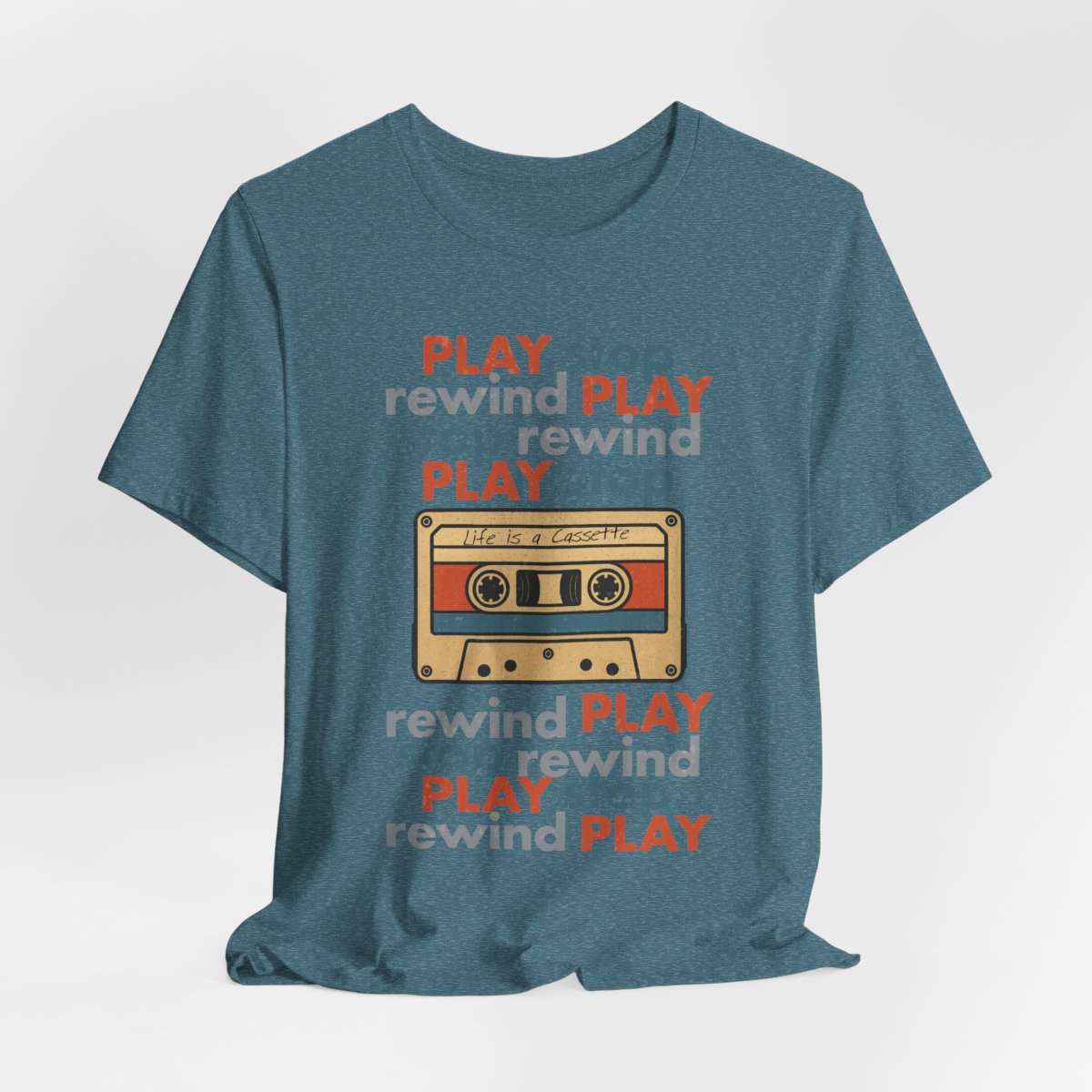 Retro Cassette Tape t-Shirt, Play Stop Rewind - LIFE IS A CASSETTE Music Fan Gift, Vintage Design for Audiophiles