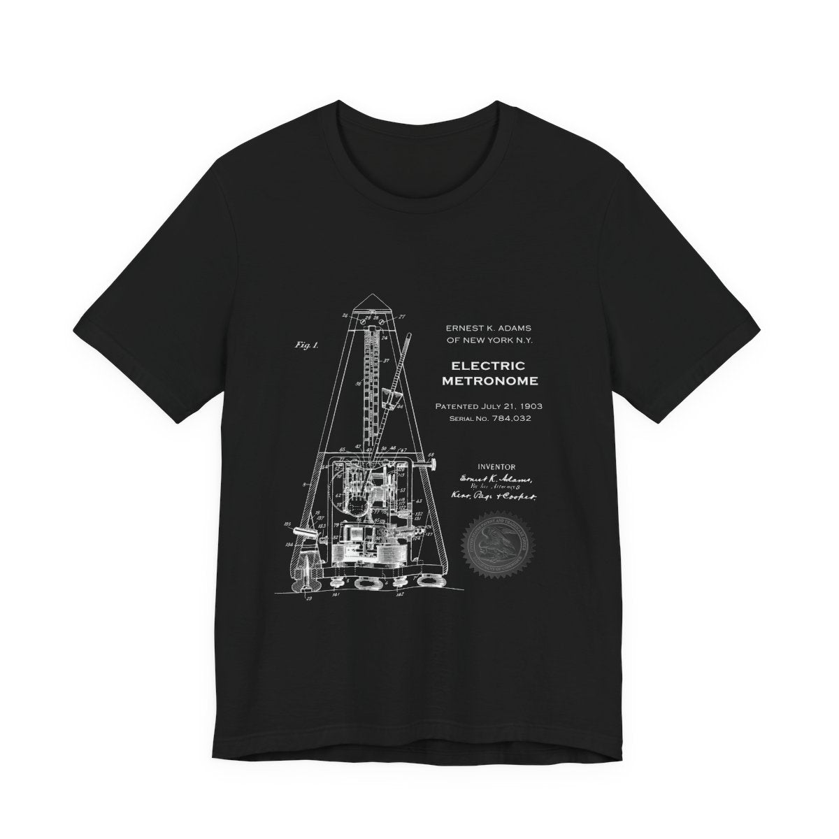 Metronome Patent Tee, Vintage Style Shirt, Unisex Music Lover Gift, Cotton Top with Drawing Apparel