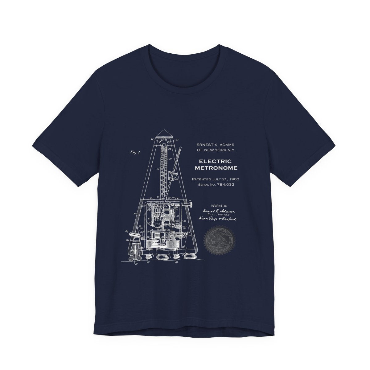 Metronome Patent Tee, Vintage Style Shirt, Unisex Music Lover Gift, Cotton Top with Drawing Apparel