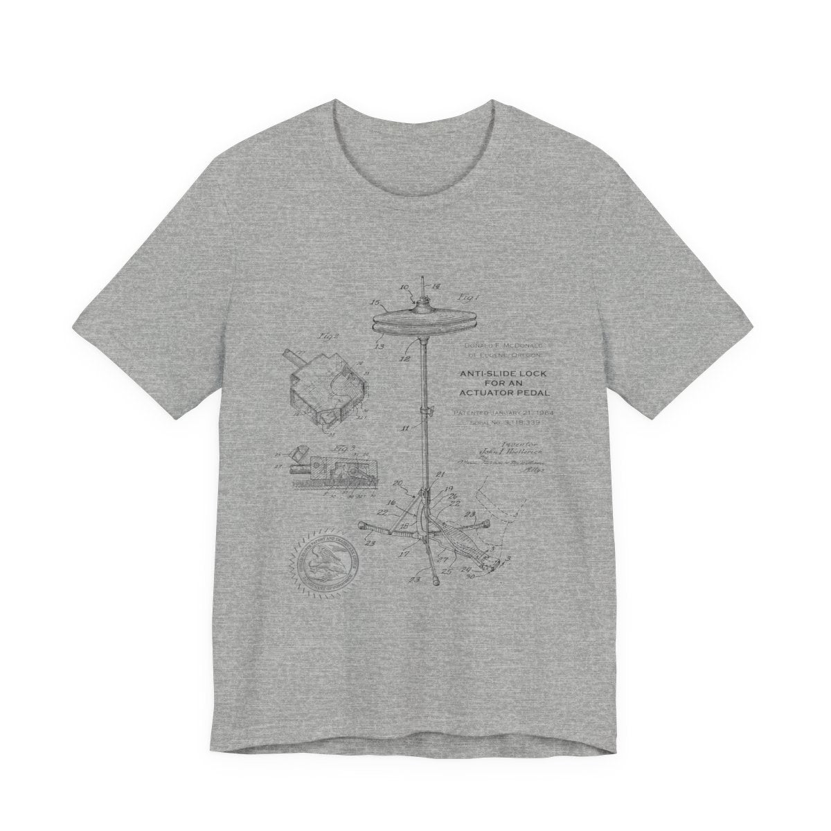 Vintage Patent Drawing T-Shirt, Musician Gift Tee, Drummer's Anti-Slide Pedal Shirt, Unique Patent Art, Instrument Lover T-Shirt,