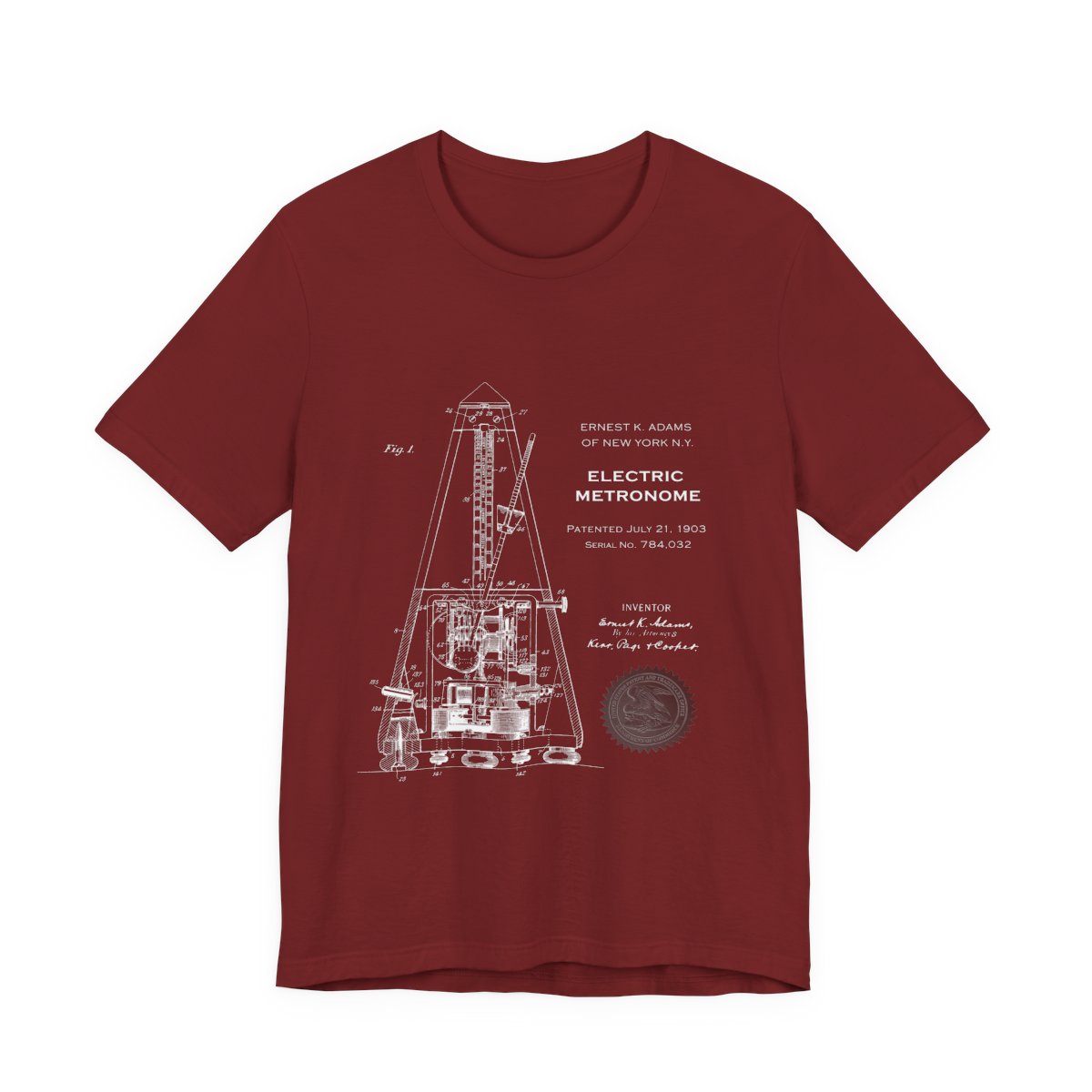 Metronome Patent Tee, Vintage Style Shirt, Unisex Music Lover Gift, Cotton Top with Drawing Apparel