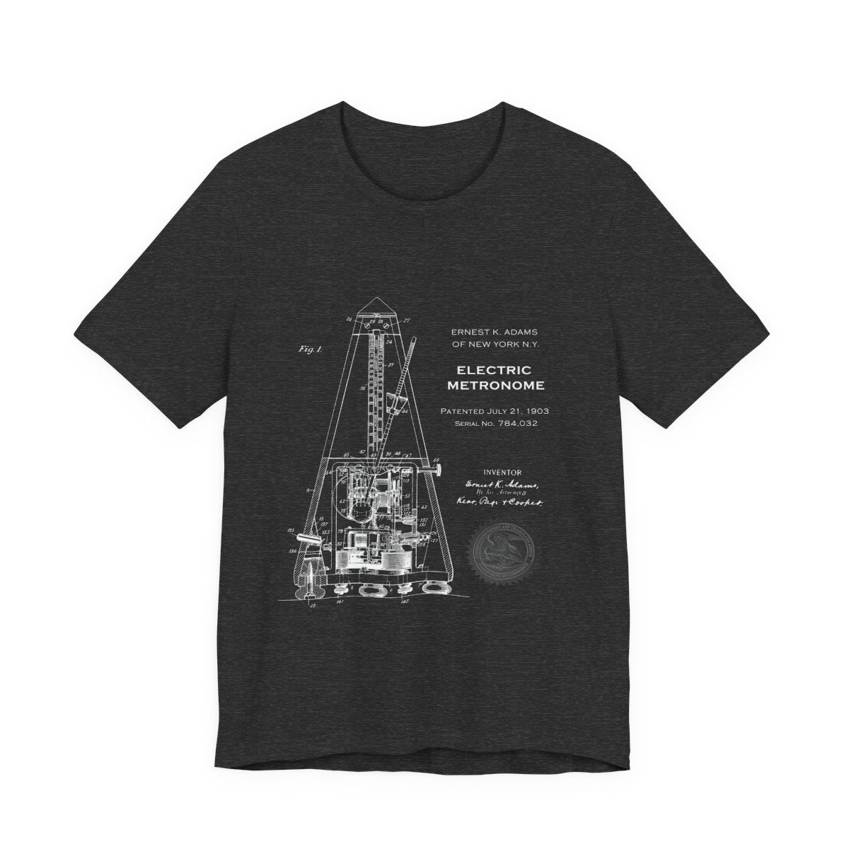 Metronome Patent Tee, Vintage Style Shirt, Unisex Music Lover Gift, Cotton Top with Drawing Apparel