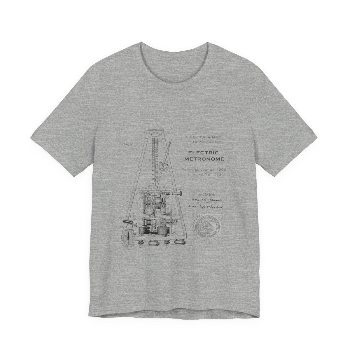 Metronome Patent Tee, Vintage Style Shirt, Unisex Music Lover Gift, Cotton Top with Drawing Apparel