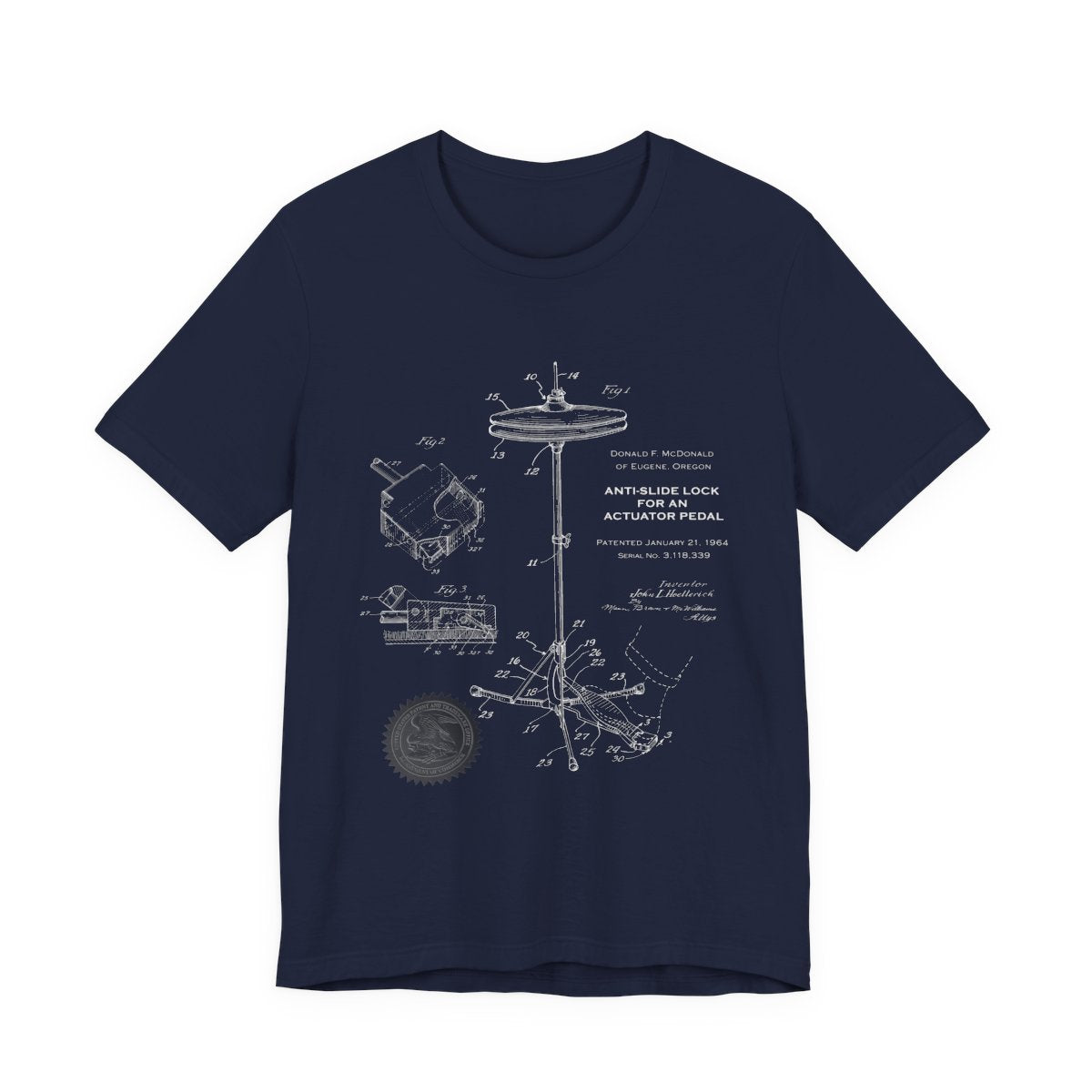 Vintage Patent Drawing T-Shirt, Musician Gift Tee, Drummer's Anti-Slide Pedal Shirt, Unique Patent Art, Instrument Lover T-Shirt,