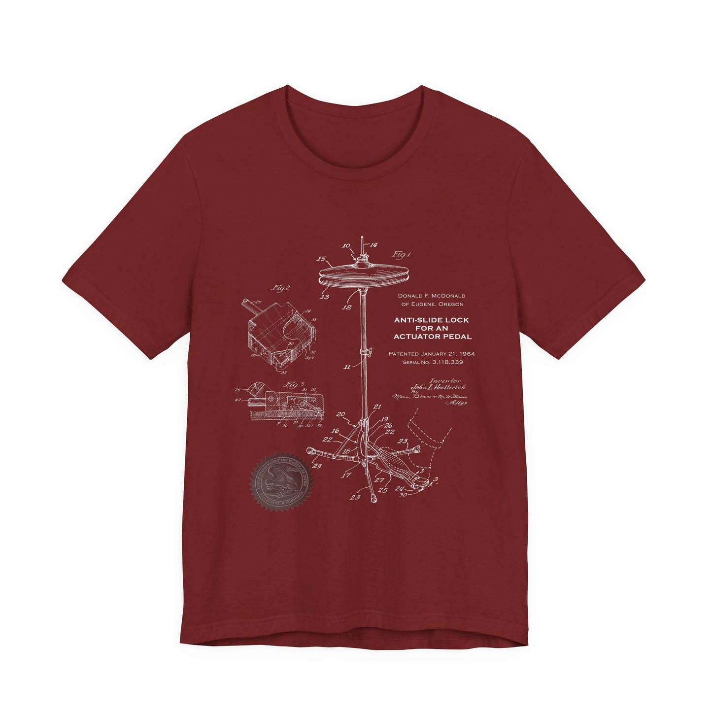 Vintage Patent Drawing T-Shirt, Musician Gift Tee, Drummer's Anti-Slide Pedal Shirt, Unique Patent Art, Instrument Lover T-Shirt,