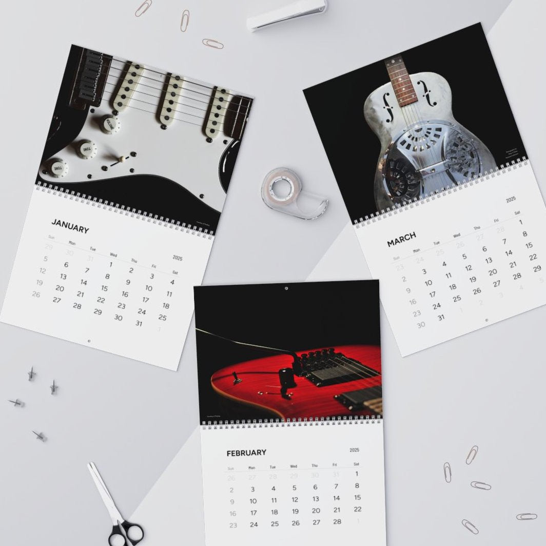 Guitar Wall Calendar, Personalized, 2025, 2 sizes, High Quality with Spiral Binding