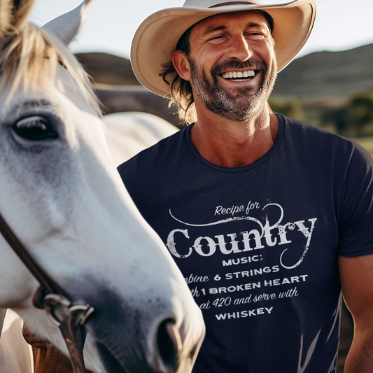 Country Music T-Shirt mockup on cowboy with horse