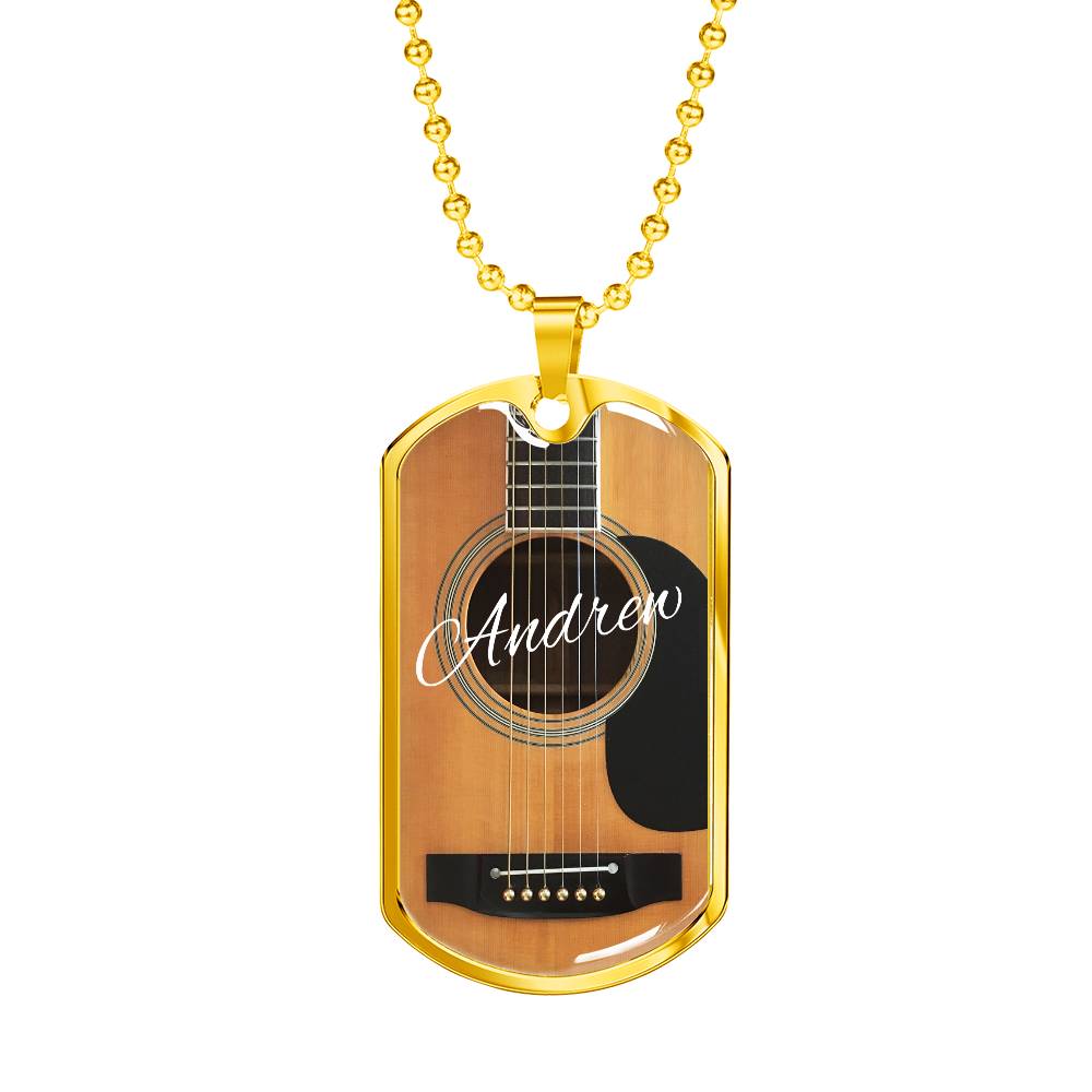 Personalized Guitar Dog Tag Necklace for Music Lovers, Unique Guitarist Gift, Custom Dog Tag Jewelry, Musician Keepsake AnywherePOD