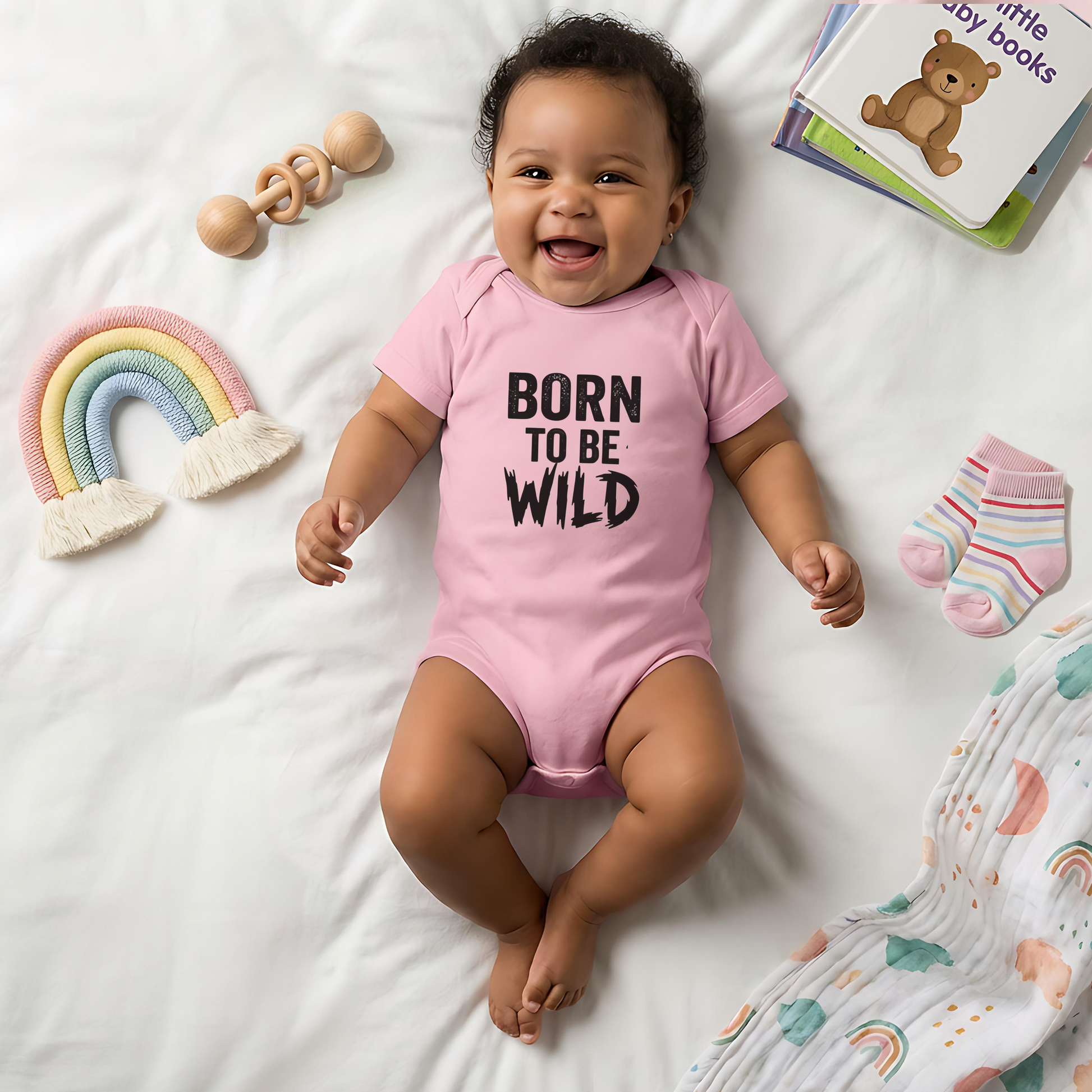 Born to be Wild Baby Bodysuit, New Mom Gift, Funny Infant Onesie, Retro Rock Baby Shower Present AnywherePOD