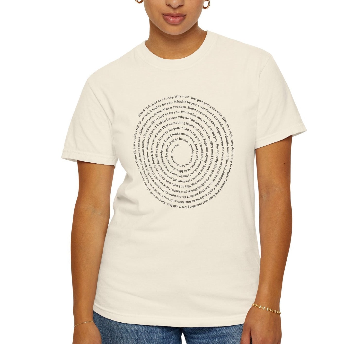 Copy of Lyrics Spiral Personalized T-shirt, Custom Song or Book Passage with Vinyl Record Look Design Printify