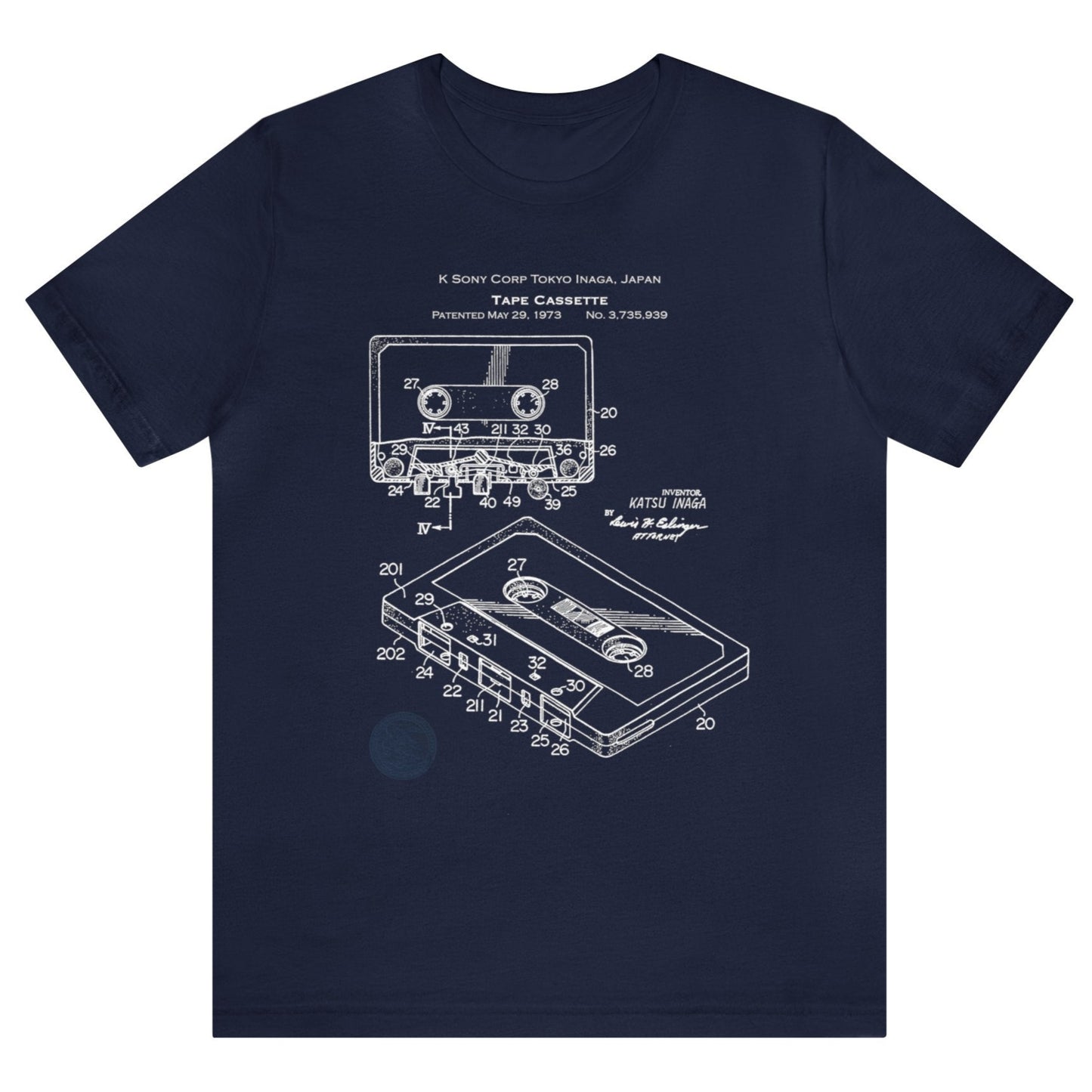 Music Cassette Tape U.S. Patent Retro Blueprint, EXPRESS DELIVERY, Dark Unisex Bella+Canvas 3001 Tee, Express Shipping, Gift for Music Nerds and Audiophiles, 1973