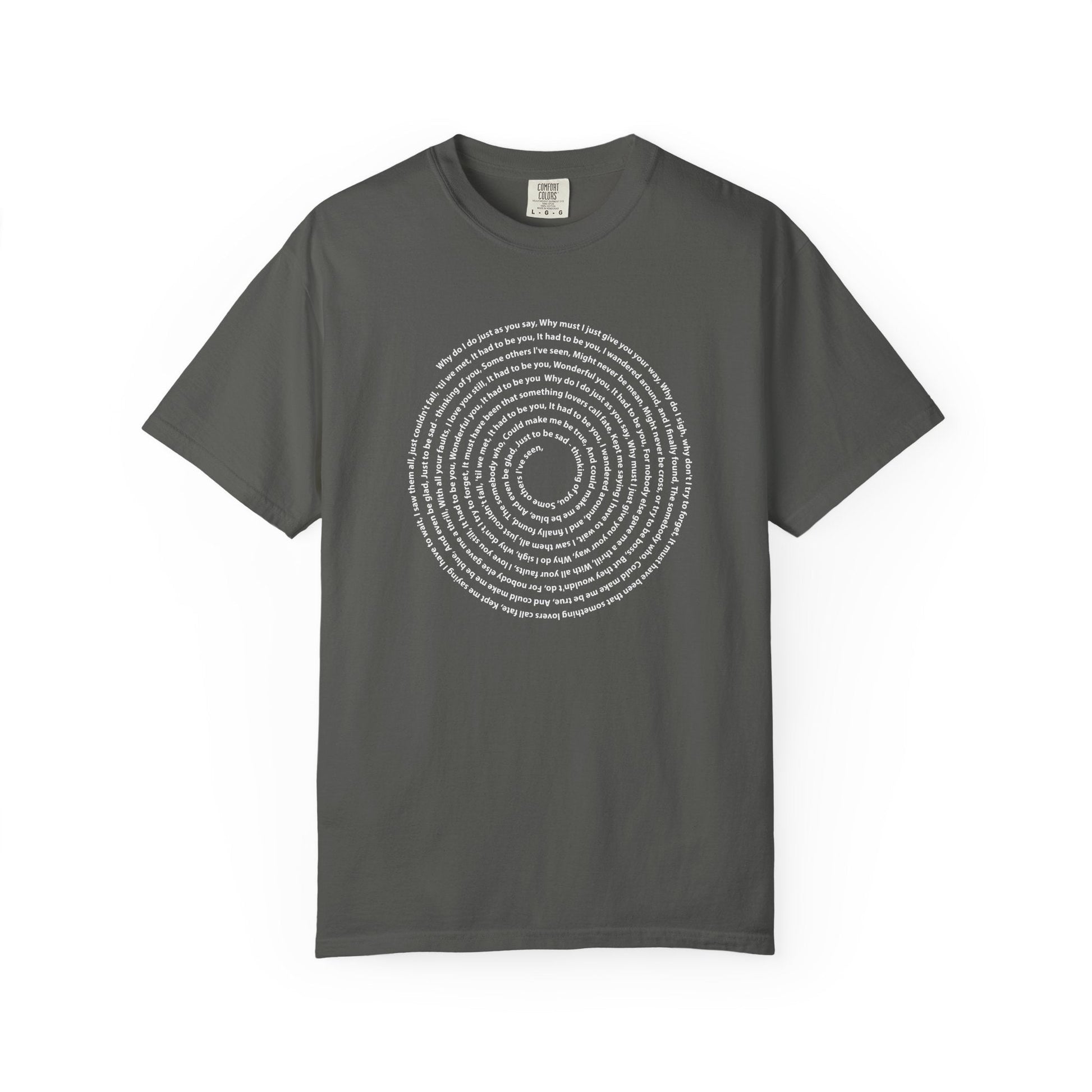 Copy of Lyrics Spiral Personalized T-shirt, Custom Song or Book Passage with Vinyl Record Look Design Printify