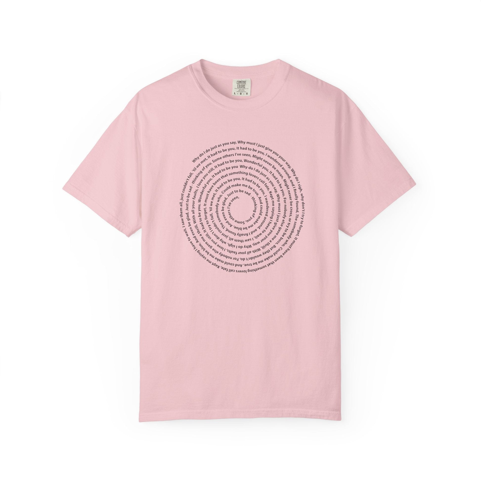 Copy of Lyrics Spiral Personalized T-shirt, Custom Song or Book Passage with Vinyl Record Look Design Printify