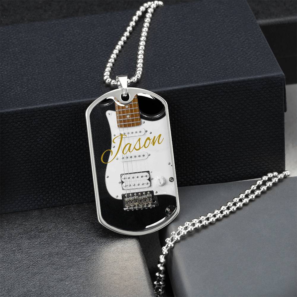 Electric Guitar Personalized Guitar Dog Tag Necklace for Music Lovers, Unique Guitarist Gift, Custom Jewelry, Musician Keepsake AnywherePOD