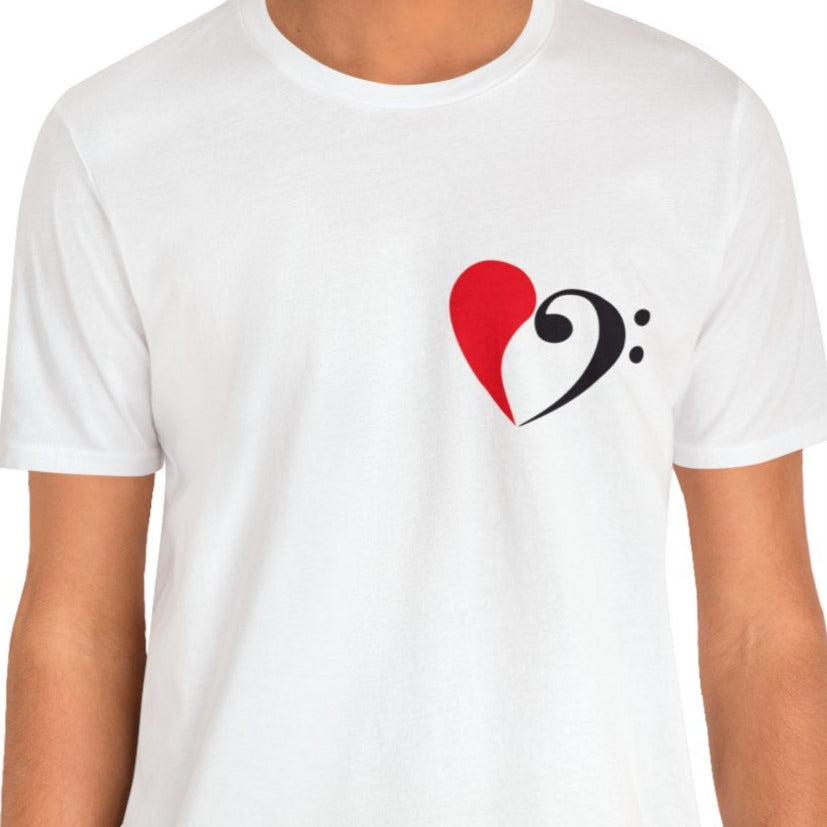 Bass Love T-shirt, EXPRESS Shipping in the USA, Unisex Bella+Canvas 3001 Tee, Gift for Bass players, Heart with Bass Clef