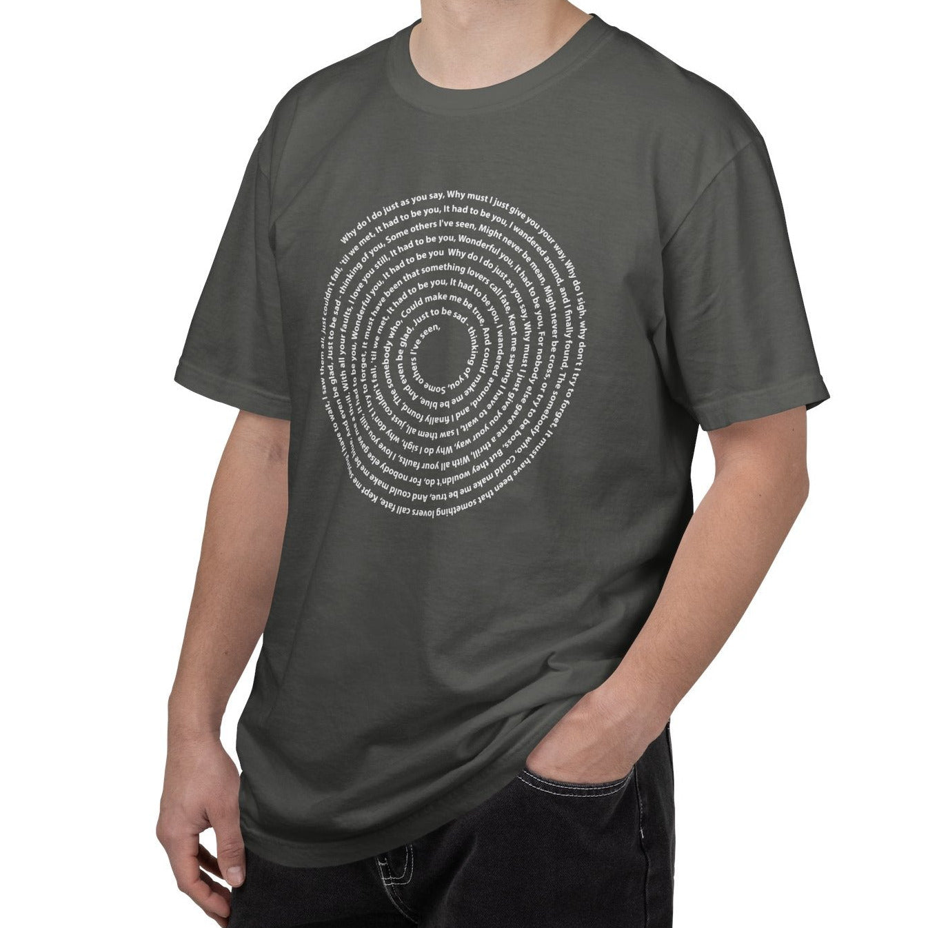 Copy of Lyrics Spiral Personalized T-shirt, Custom Song or Book Passage with Vinyl Record Look Design Printify