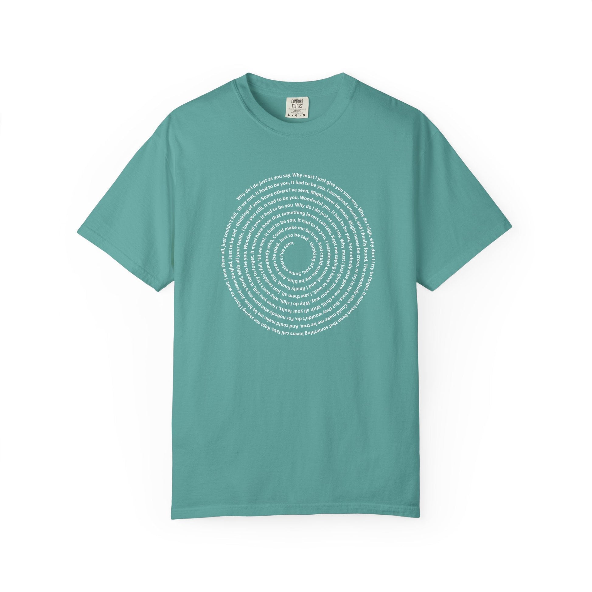 Copy of Lyrics Spiral Personalized T-shirt, Custom Song or Book Passage with Vinyl Record Look Design Printify