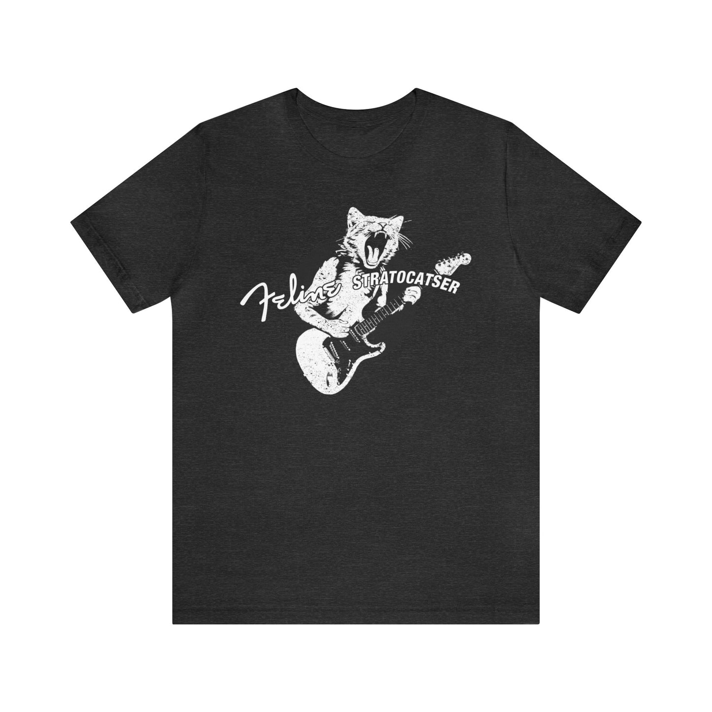 Guitar Cat T-shirt, Funny Gift for Guitar players, Feline Stratocatser, Musician Gift, Bella+Canvas 3001 Tee