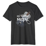 My Kind of METAL Organic Bella+Canvas 3001 T-Shirt, Dobro all-metal guitar, 3 dark colors solid and heather