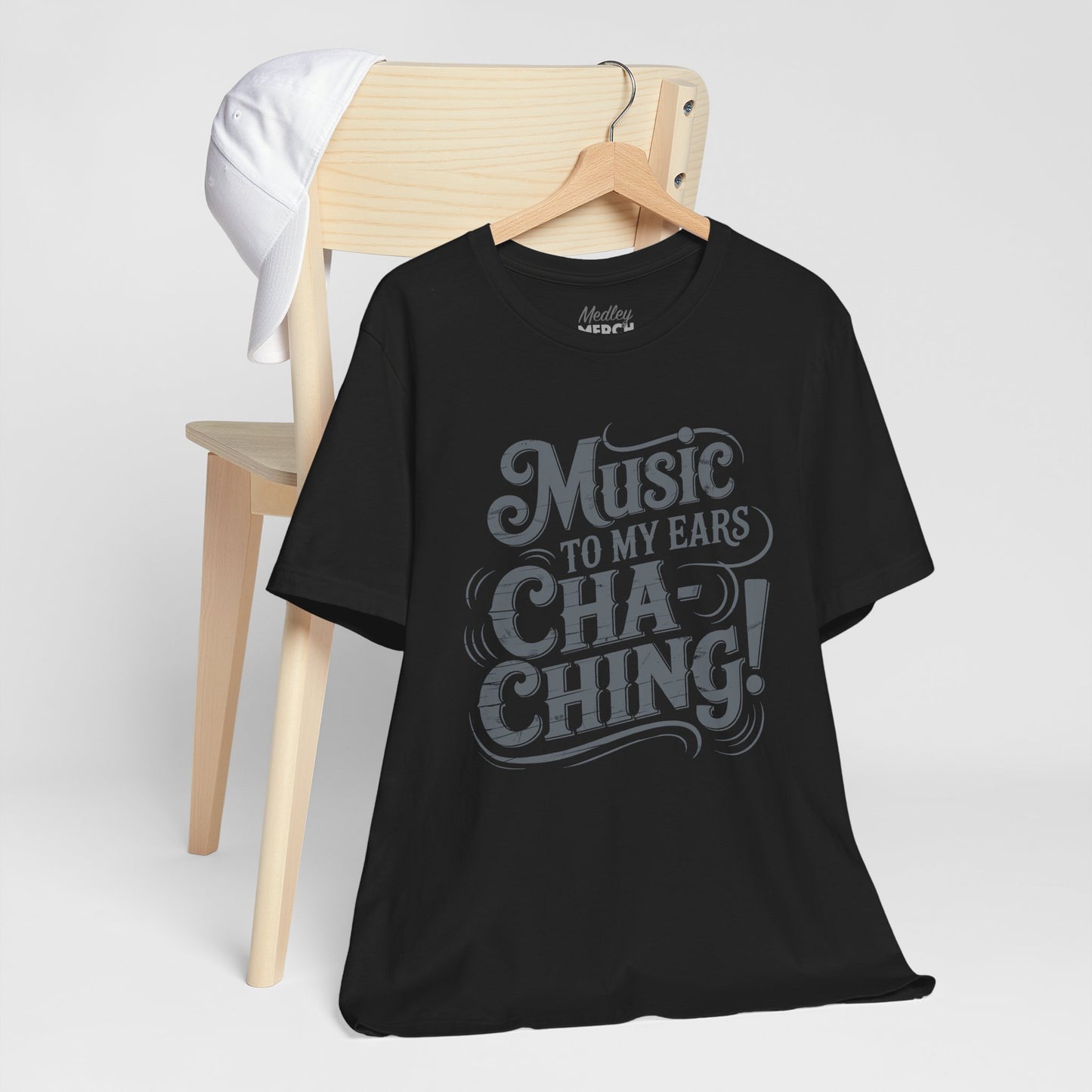 Cha-Ching! Music To My Ears T-shirt with Vintage Distressed Design, Gift for Business Grads, Entrpreneurs, Musicians and Retailers