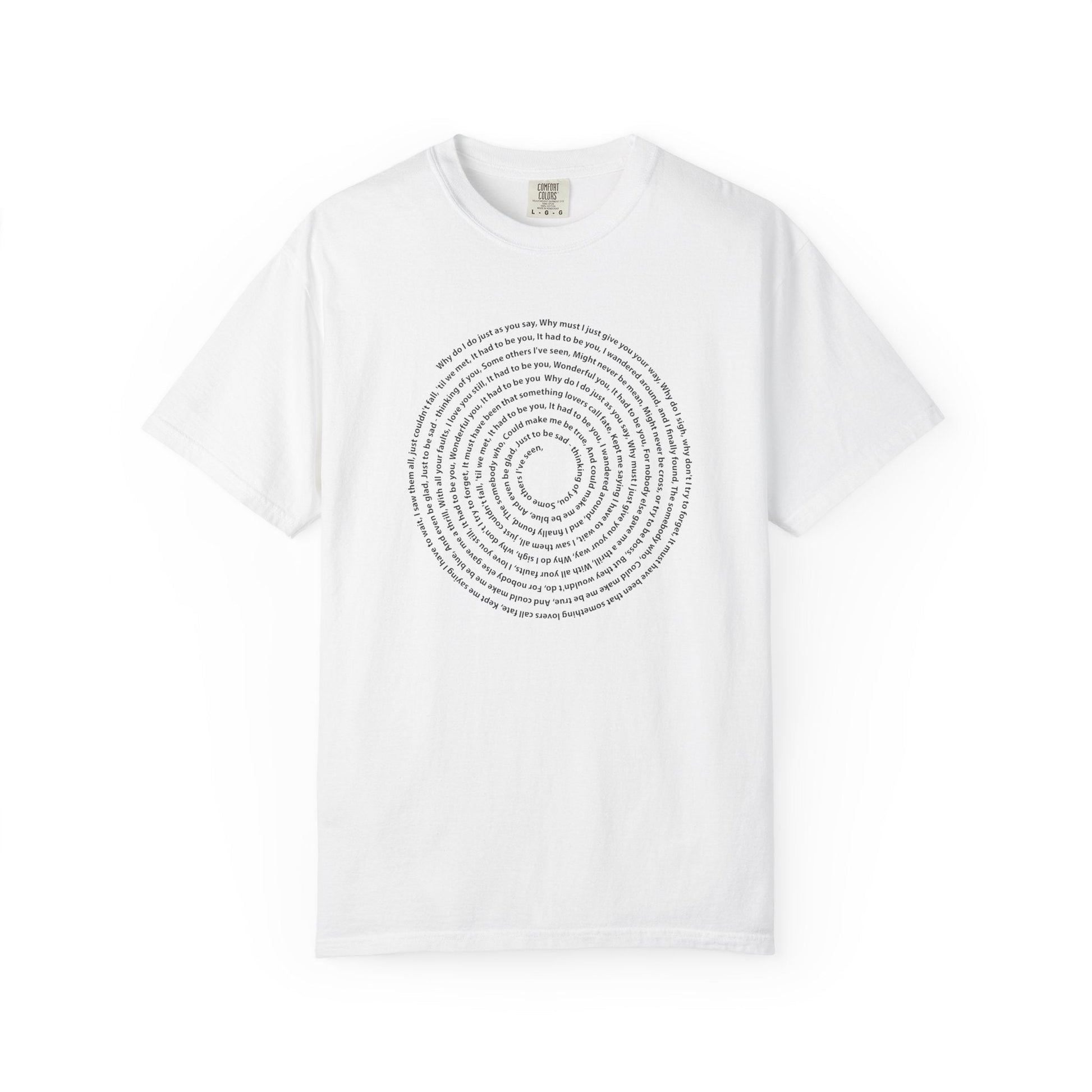 Copy of Lyrics Spiral Personalized T-shirt, Custom Song or Book Passage with Vinyl Record Look Design Printify