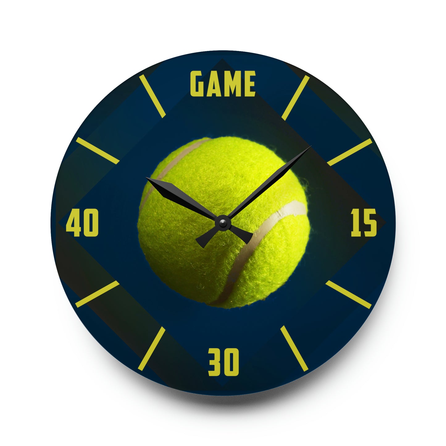 TENNIS TIME Acrylic Frameless Wall Clock, square or round, BLUE, w Tennis Ball, funny gift for Tennis Player, Tennis Club Decor, 2 sizes, Tennis Gift