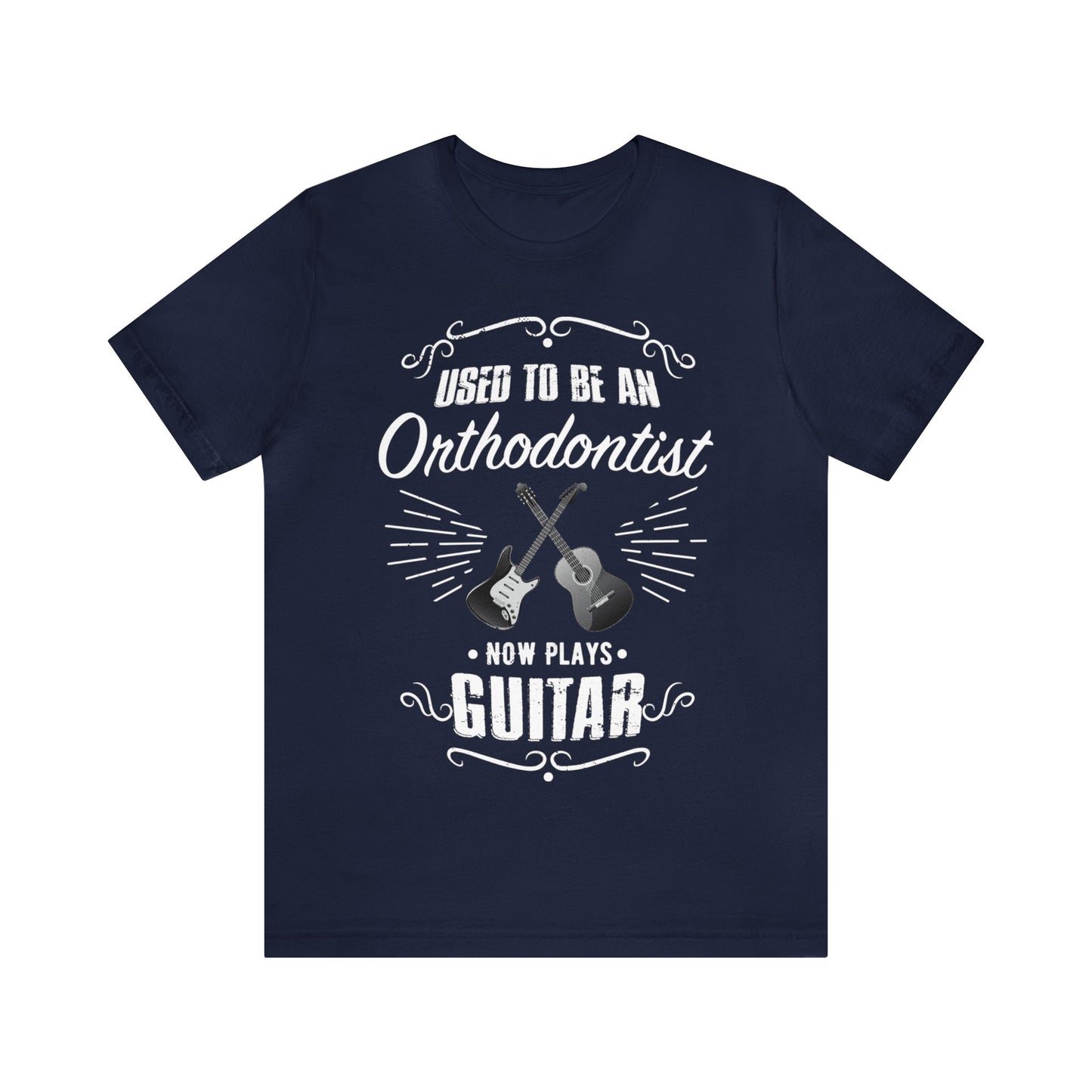 Used to be an OPTOMETRIST; Now Plays GUITAR - Funny Retirement Gift, Unisex T-shirt Bella+Canvas 3001, dark colors for amateur musician/guitar player