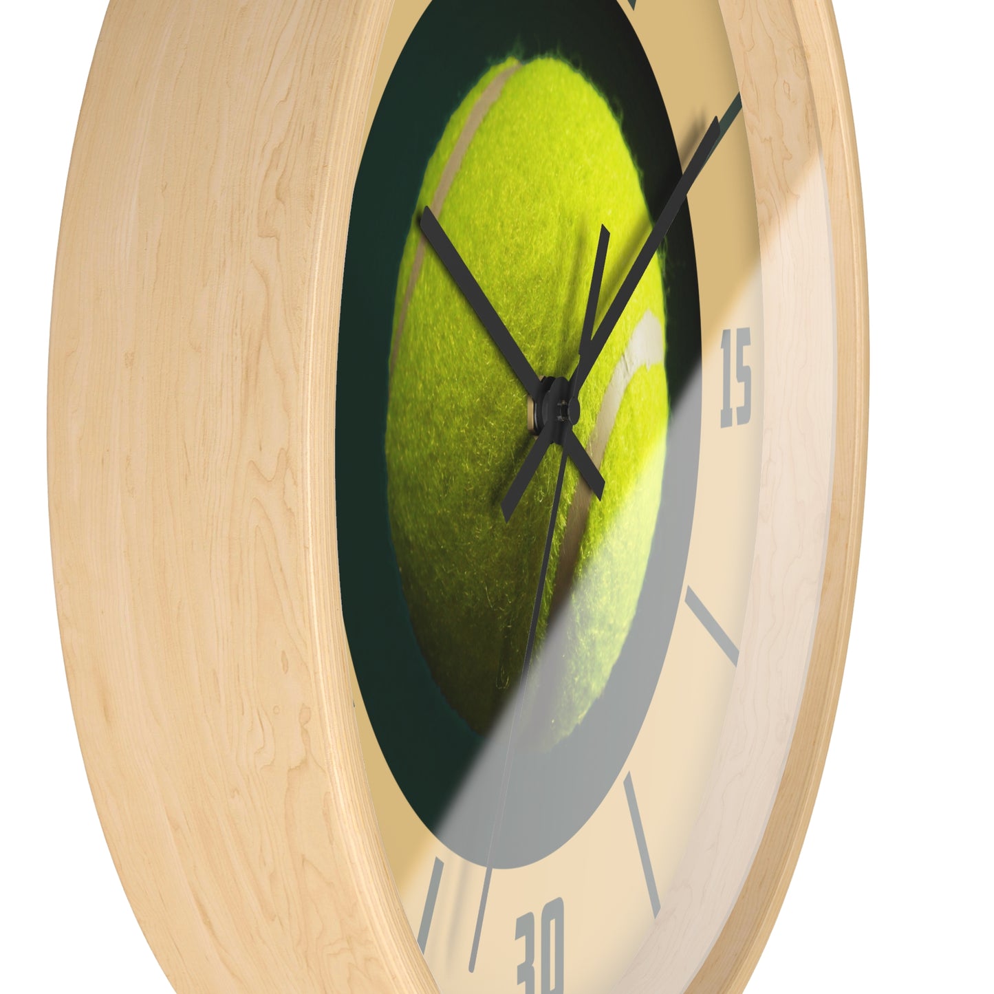 TENNIS CLOCK - 10" Wall Clock, with Tennis Ball, funny gift for Tennis Player, Tennis Club Decor, 2" light wooden frame and plexiglass front