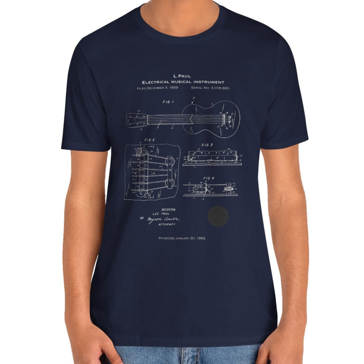 L. Paul Guitar Patent T-shirt mock up on model