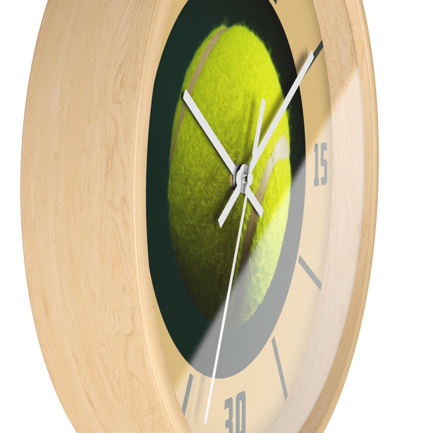 TENNIS CLOCK - 10" Wall Clock, with Tennis Ball, funny gift for Tennis Player, Tennis Club Decor, 2" light wooden frame and plexiglass front