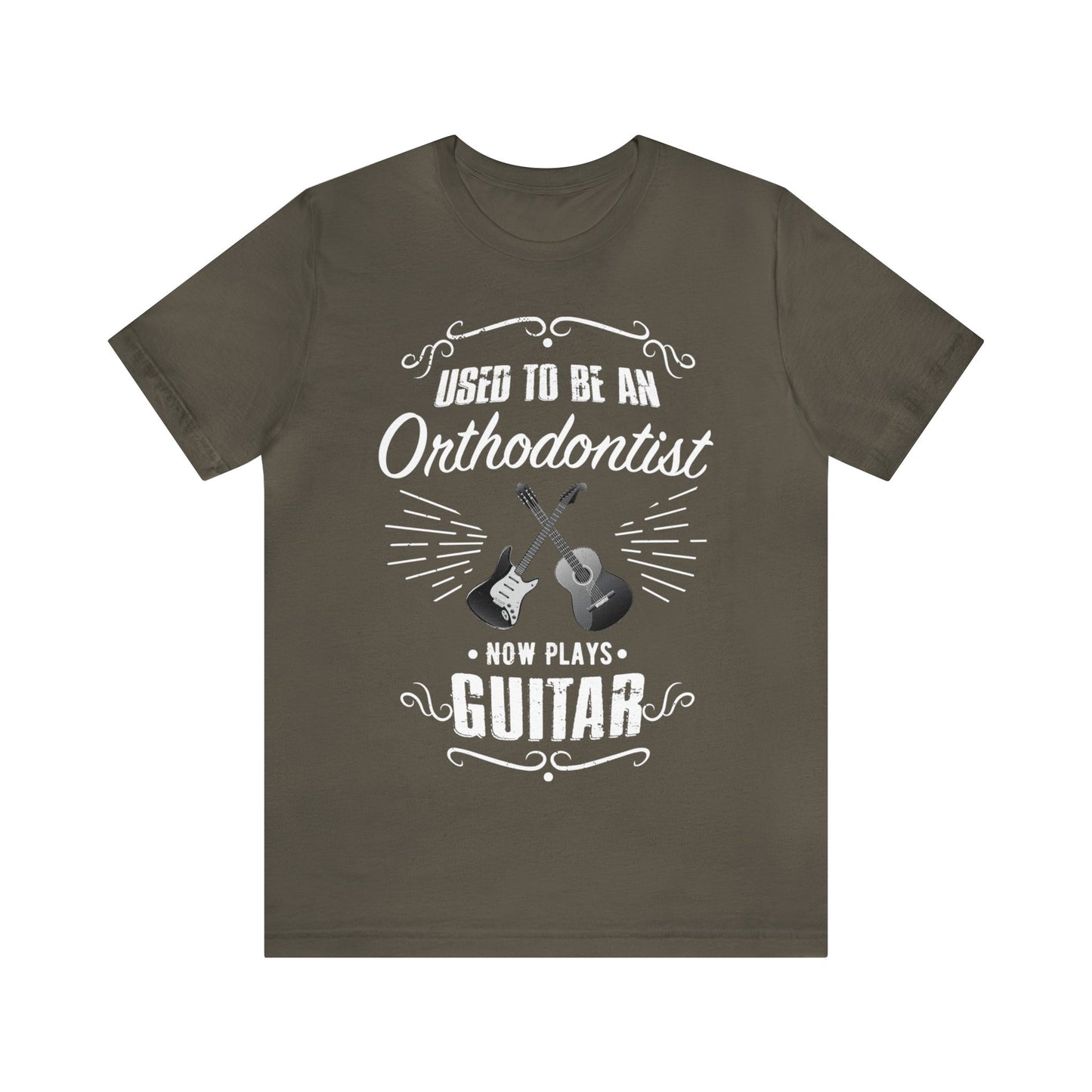 Used to be an OPTOMETRIST; Now Plays GUITAR - Funny Retirement Gift, Unisex T-shirt Bella+Canvas 3001, dark colors for amateur musician/guitar player