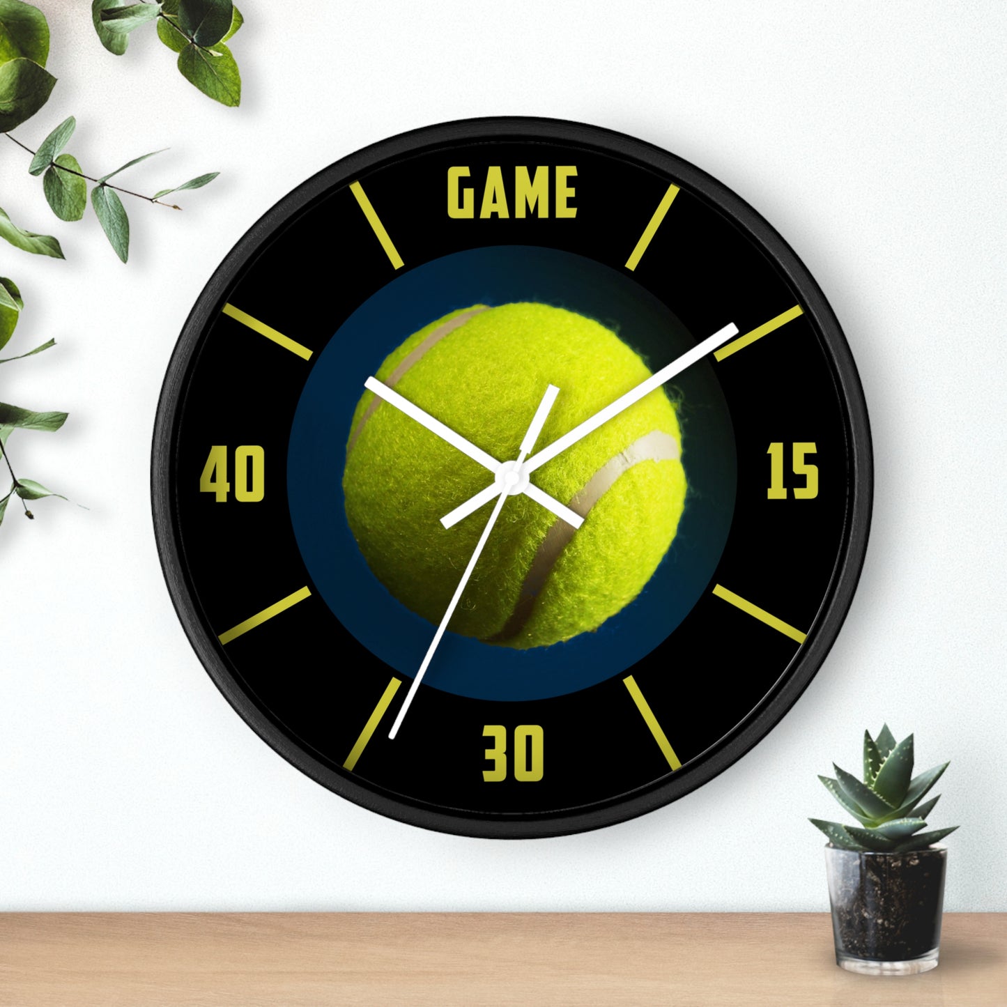 TENNIS CLOCK - 10" Wall Clock, with Tennis Ball, funny gift for Tennis Player, Tennis Club Decor, 2" black frame and plexiglass front