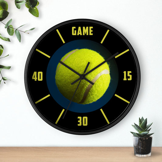 TENNIS CLOCK - 10" Wall Clock, with Tennis Ball, funny gift for Tennis Player, Tennis Club Decor, 2" black frame and plexiglass front