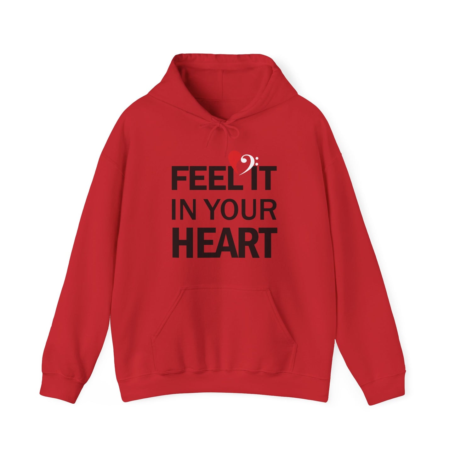 Bass Love Feel it in Your Heart Hoodie, Gift for Bass Players, Heart Bass Clef, Unisex Heavy Blend™ Hooded Sweatshirt