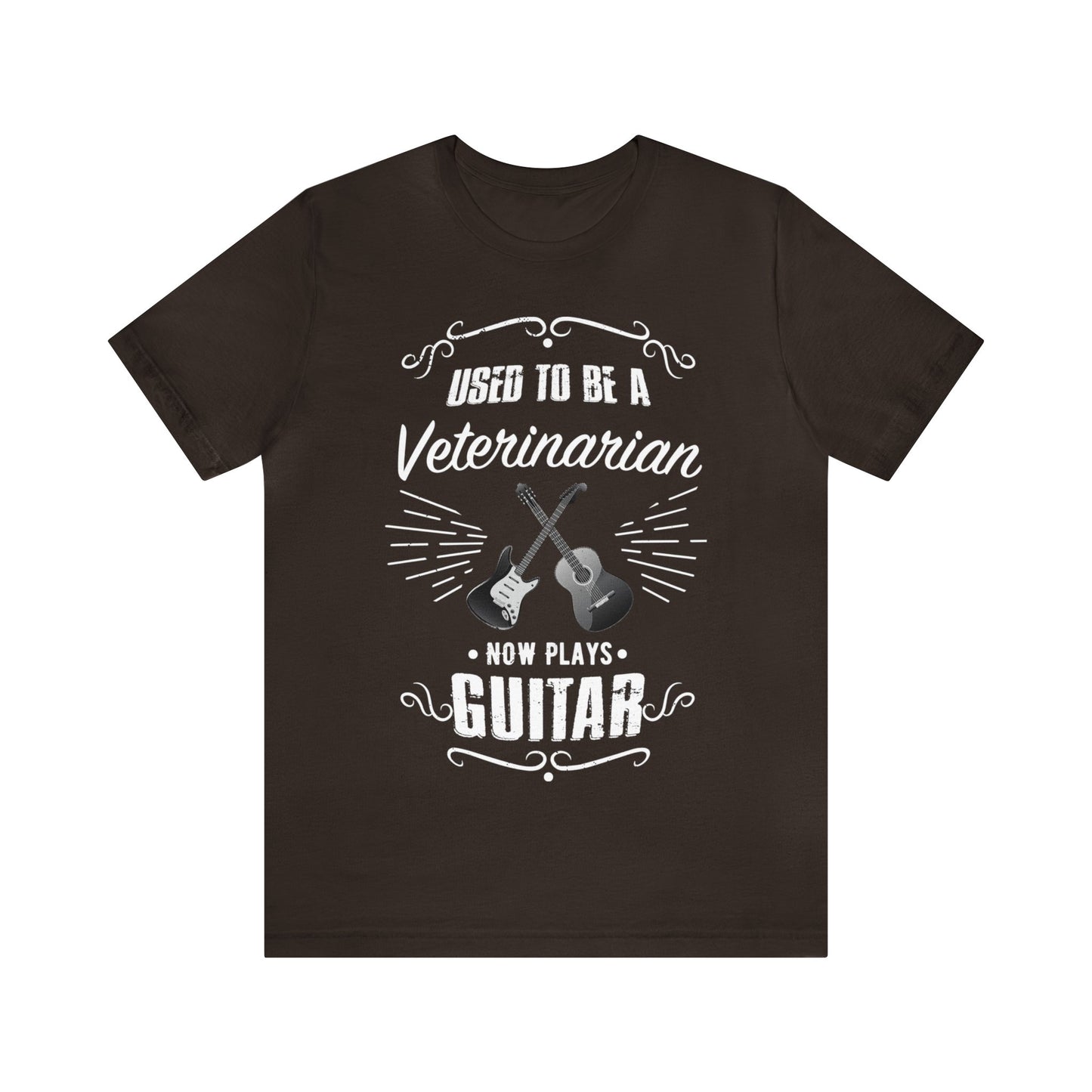 Used to be a VETERINARIAN; Now Plays GUITAR - Funny Retirement Gift, Unisex T-shirt Bella+Canvas 3001, dark colors for amateur musician/guitar player