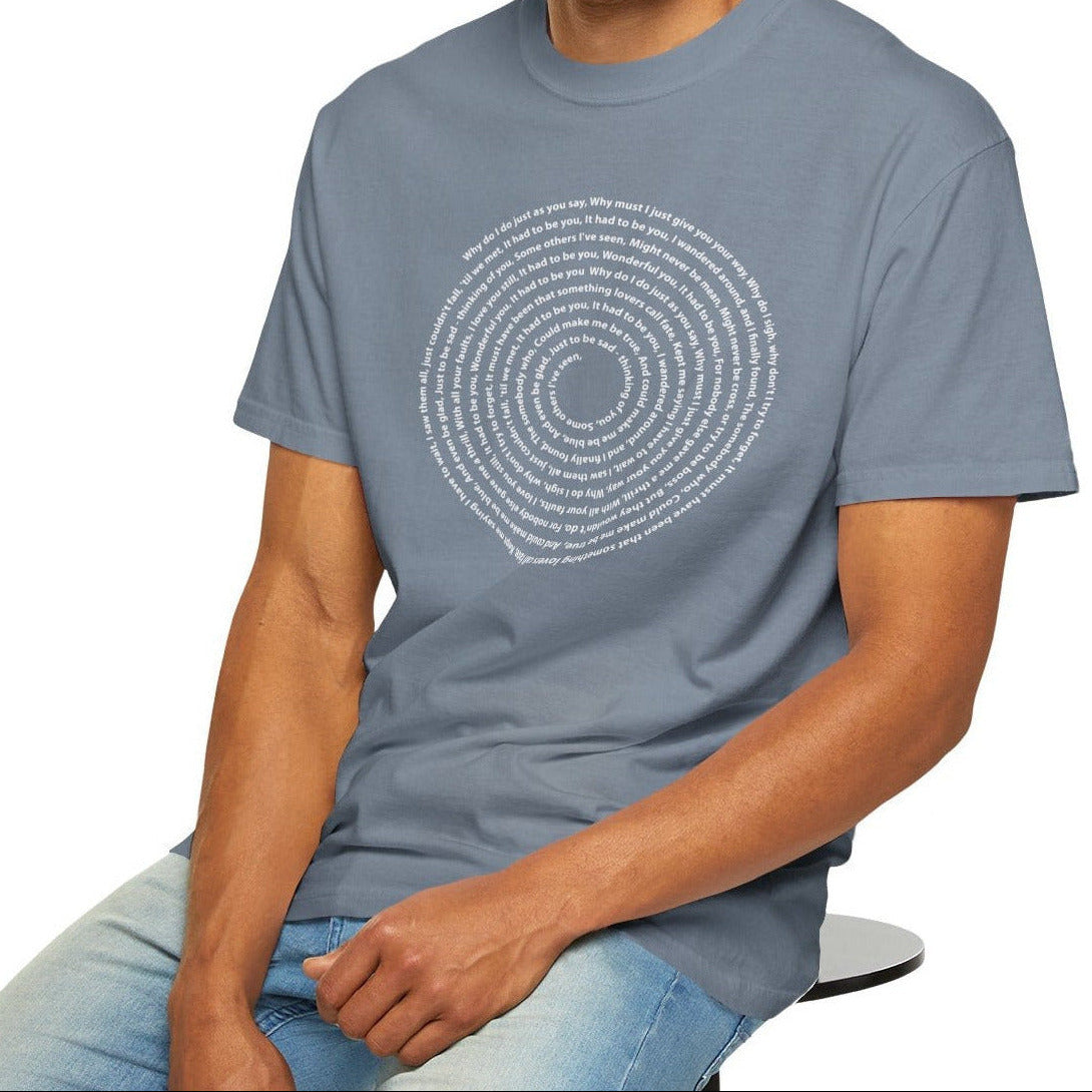 Copy of Lyrics Spiral Personalized T-shirt, Custom Song or Book Passage with Vinyl Record Look Design Printify