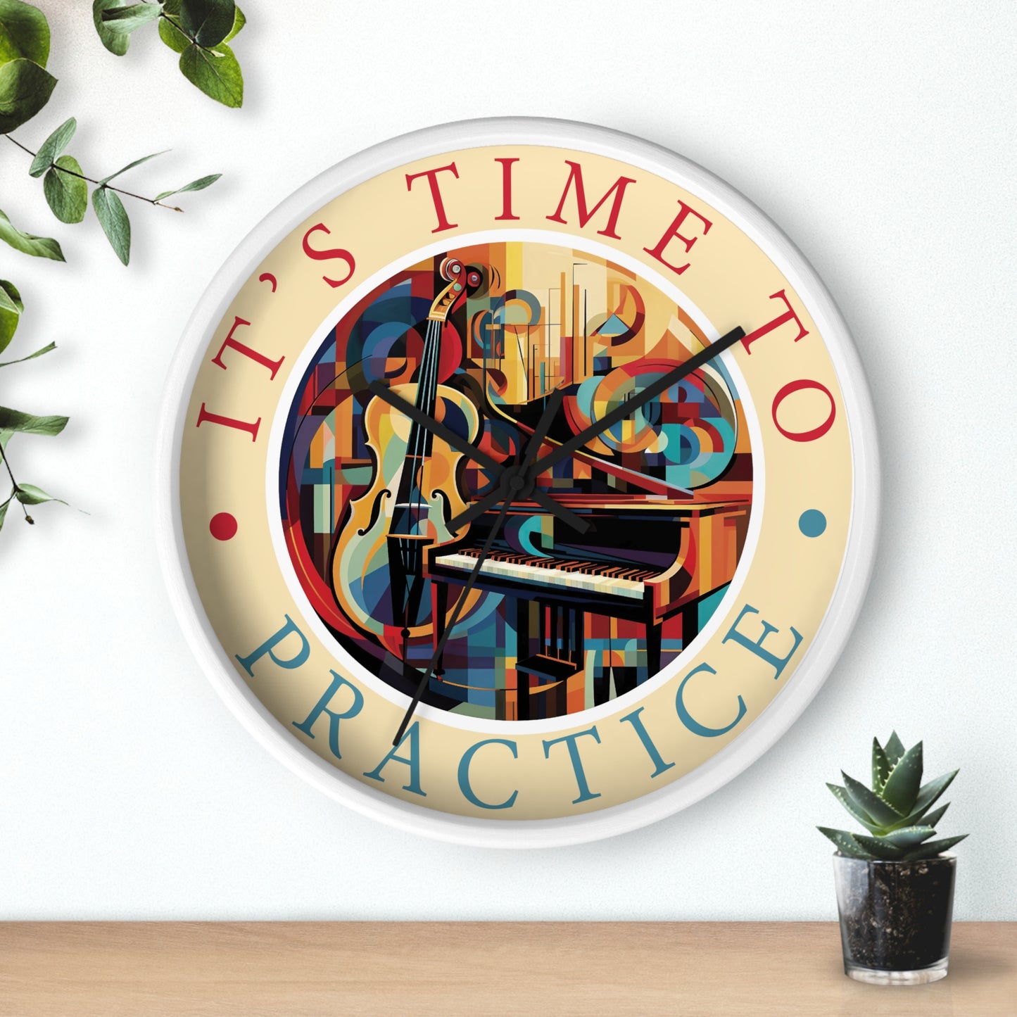 It's TIME to PRACTICE 10" Wall Clock, piano/cello Cubism style artwork