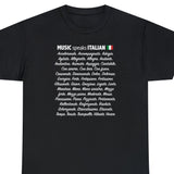 MUSIC Speaks ITALIAN  Unisex Heavy Cotton Gildan 5000 Tee, many colors, musical notation terms listed alphabetically