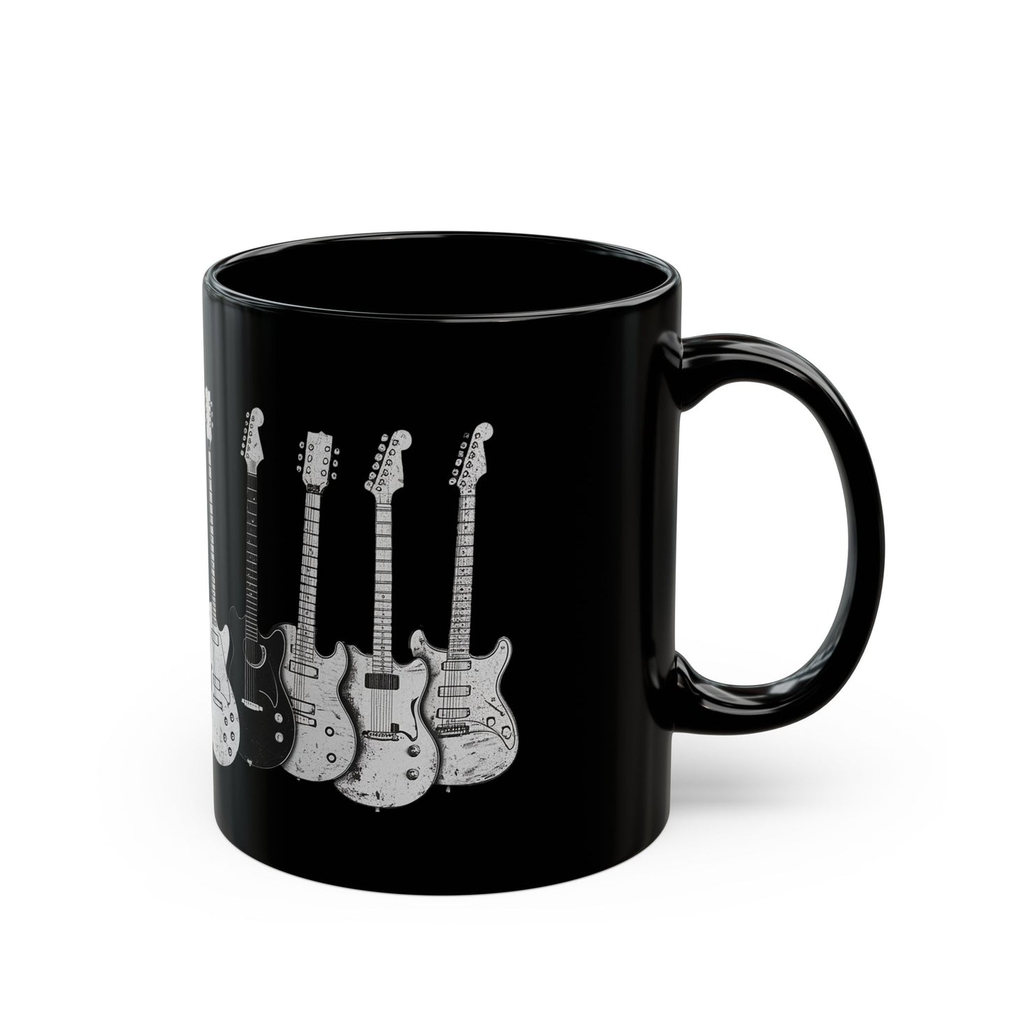 Too Many Guitars is not a Thing, Black Mug with Guitar Illustrations, Music Lover Gift, Funny Coffee Cup, Guitarist Present, Unique