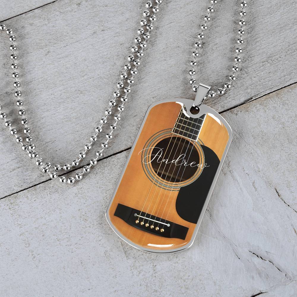 Personalized Guitar Dog Tag Necklace for Music Lovers, Unique Guitarist Gift, Custom Dog Tag Jewelry, Musician Keepsake AnywherePOD