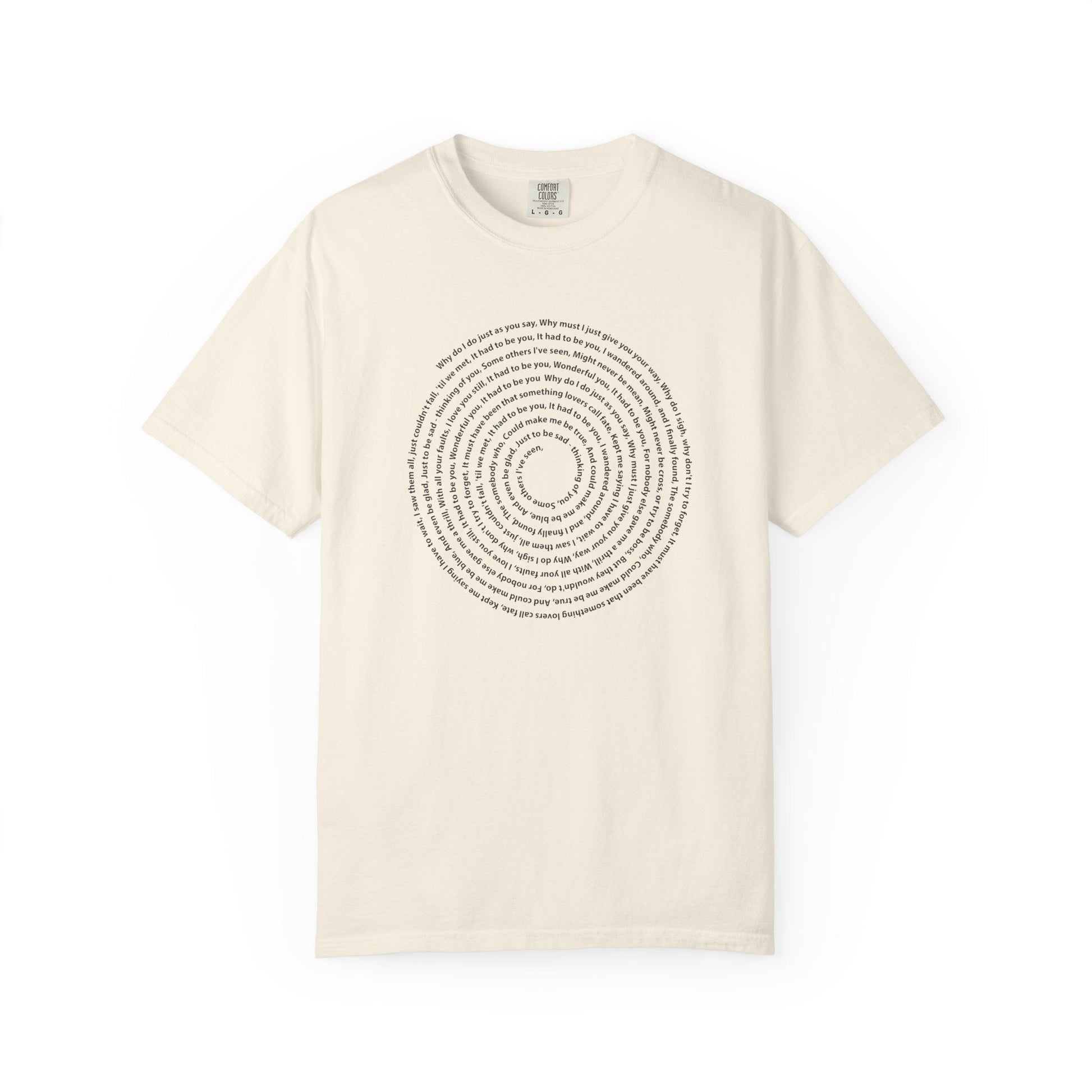 Copy of Lyrics Spiral Personalized T-shirt, Custom Song or Book Passage with Vinyl Record Look Design Printify