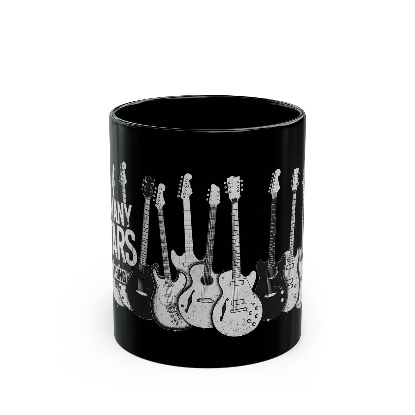 Too Many Guitars is not a Thing, Black Mug with Guitar Illustrations, Music Lover Gift, Funny Coffee Cup, Guitarist Present, Unique