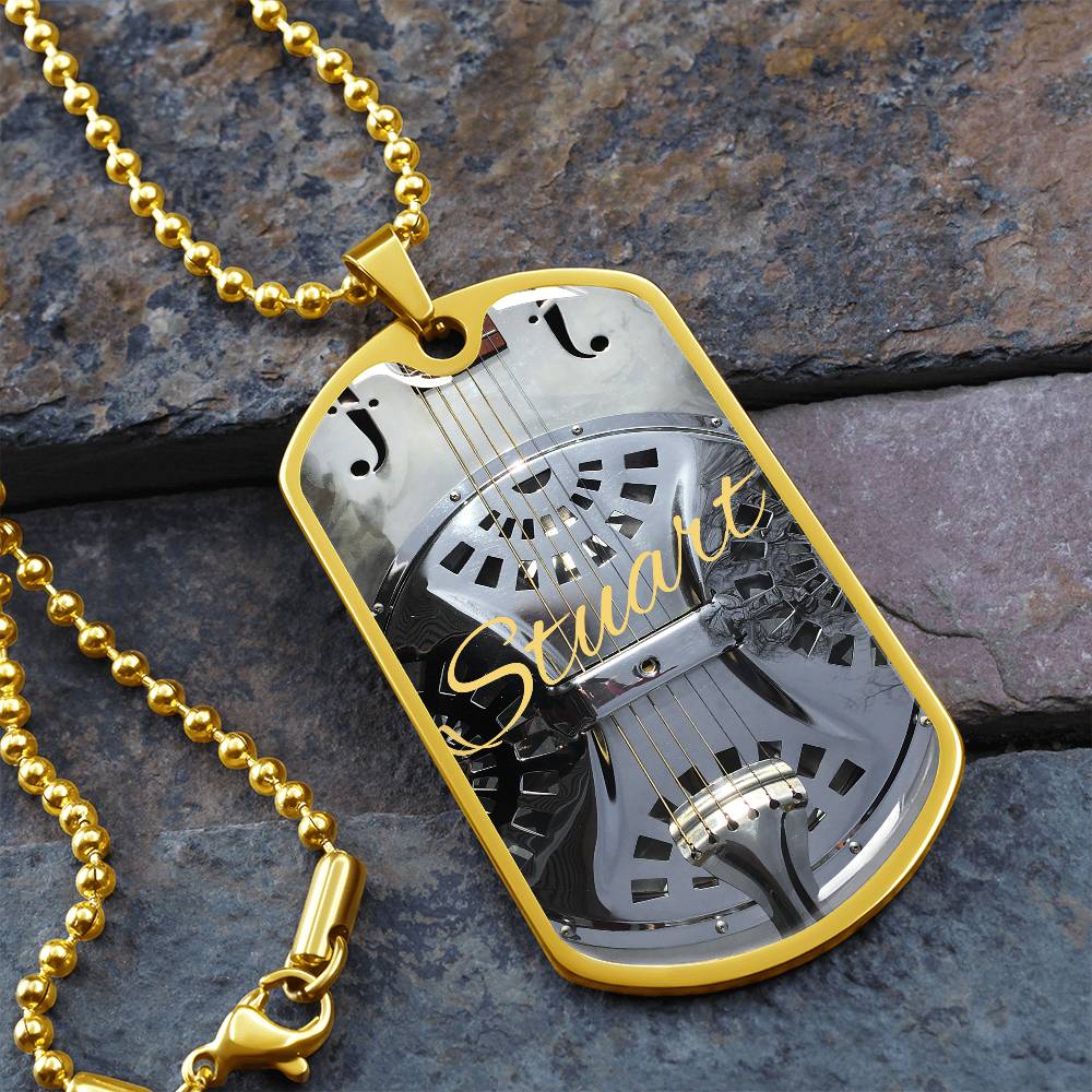 Dobro Guitar Personalized Guitar Dog Tag Necklace for Music Lovers, Unique Guitarist Gift, Custom Jewelry, Musician Keepsake AnywherePOD